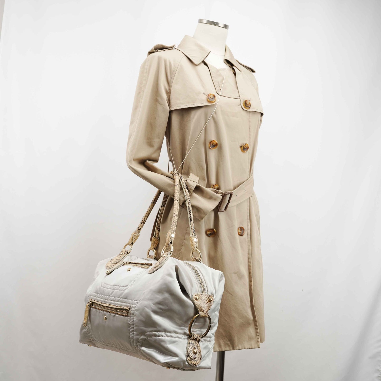 Tod’s White Satin & Python-Trimmed Handbag – Made in Italy