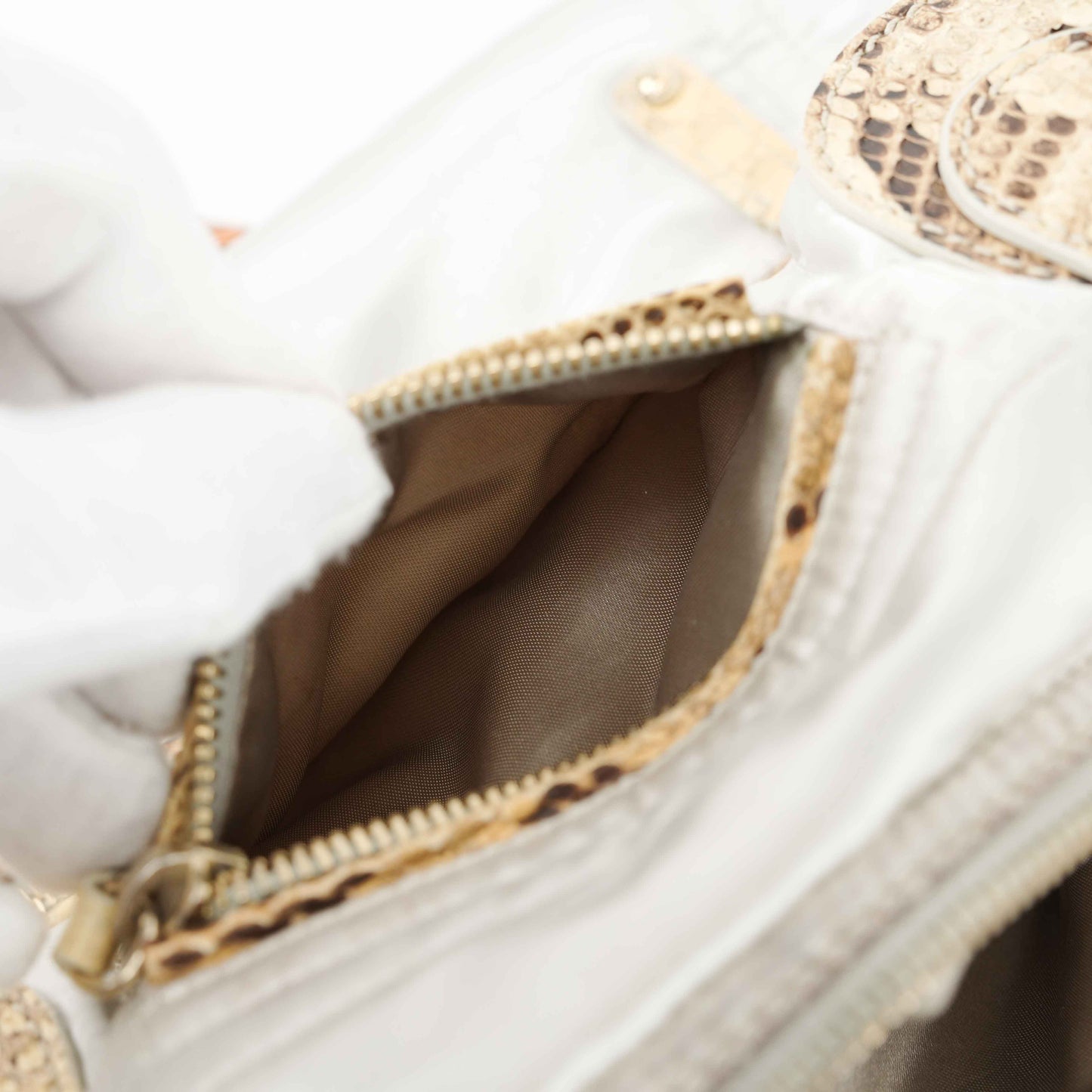 Tod’s White Satin & Python-Trimmed Handbag – Made in Italy