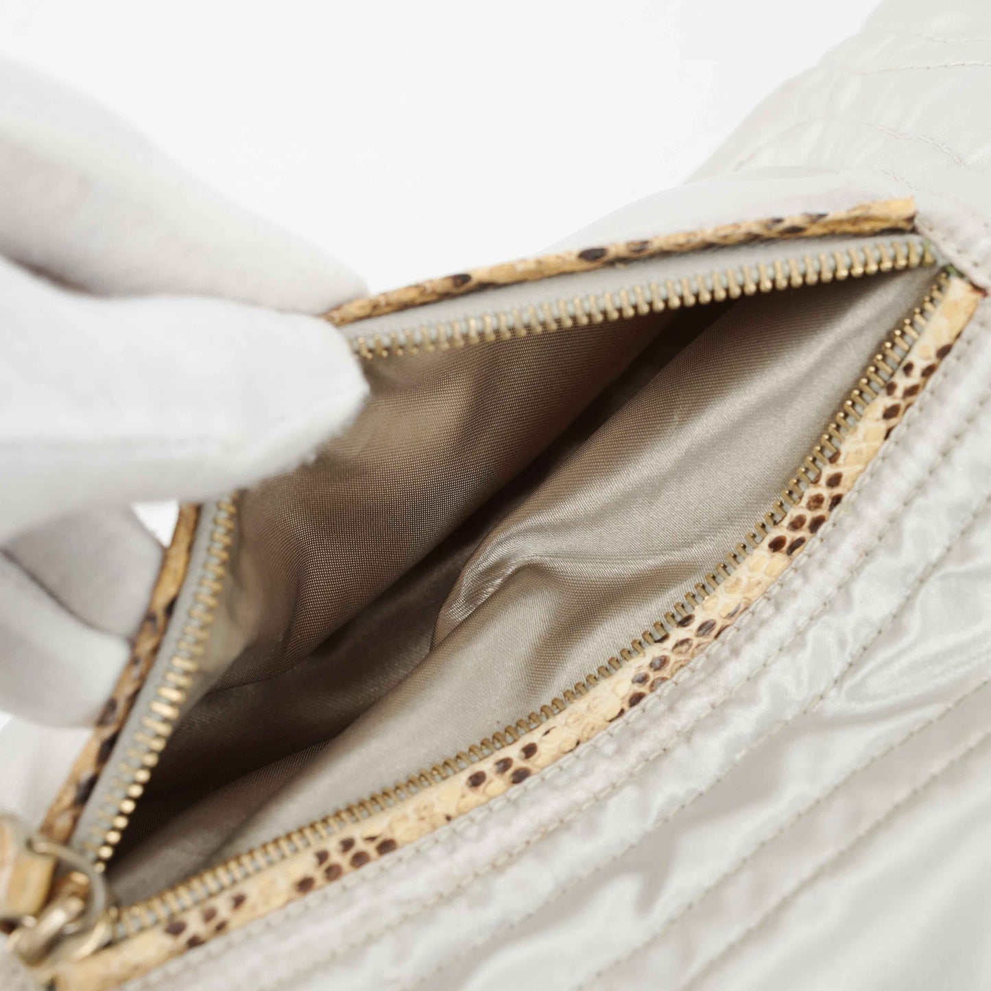 Tod’s White Satin & Python-Trimmed Handbag – Made in Italy