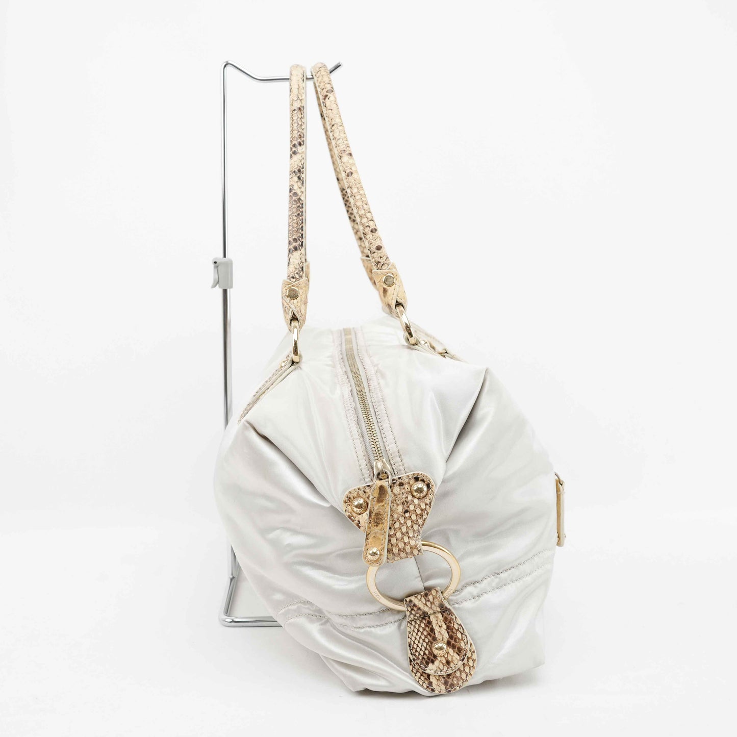 Tod’s White Satin & Python-Trimmed Handbag – Made in Italy