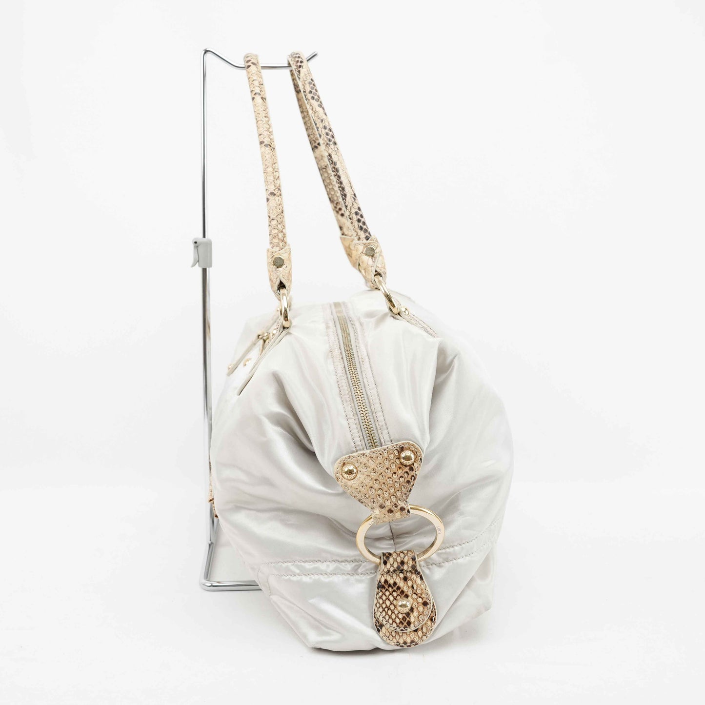 Tod’s White Satin & Python-Trimmed Handbag – Made in Italy