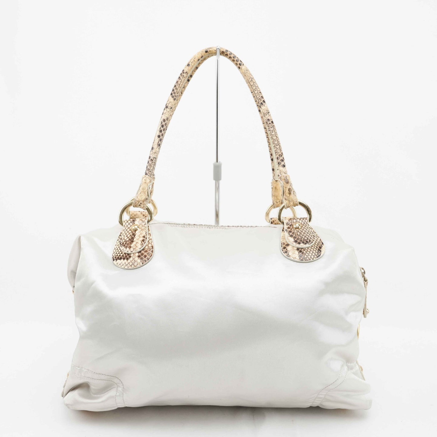 Tod’s White Satin & Python-Trimmed Handbag – Made in Italy