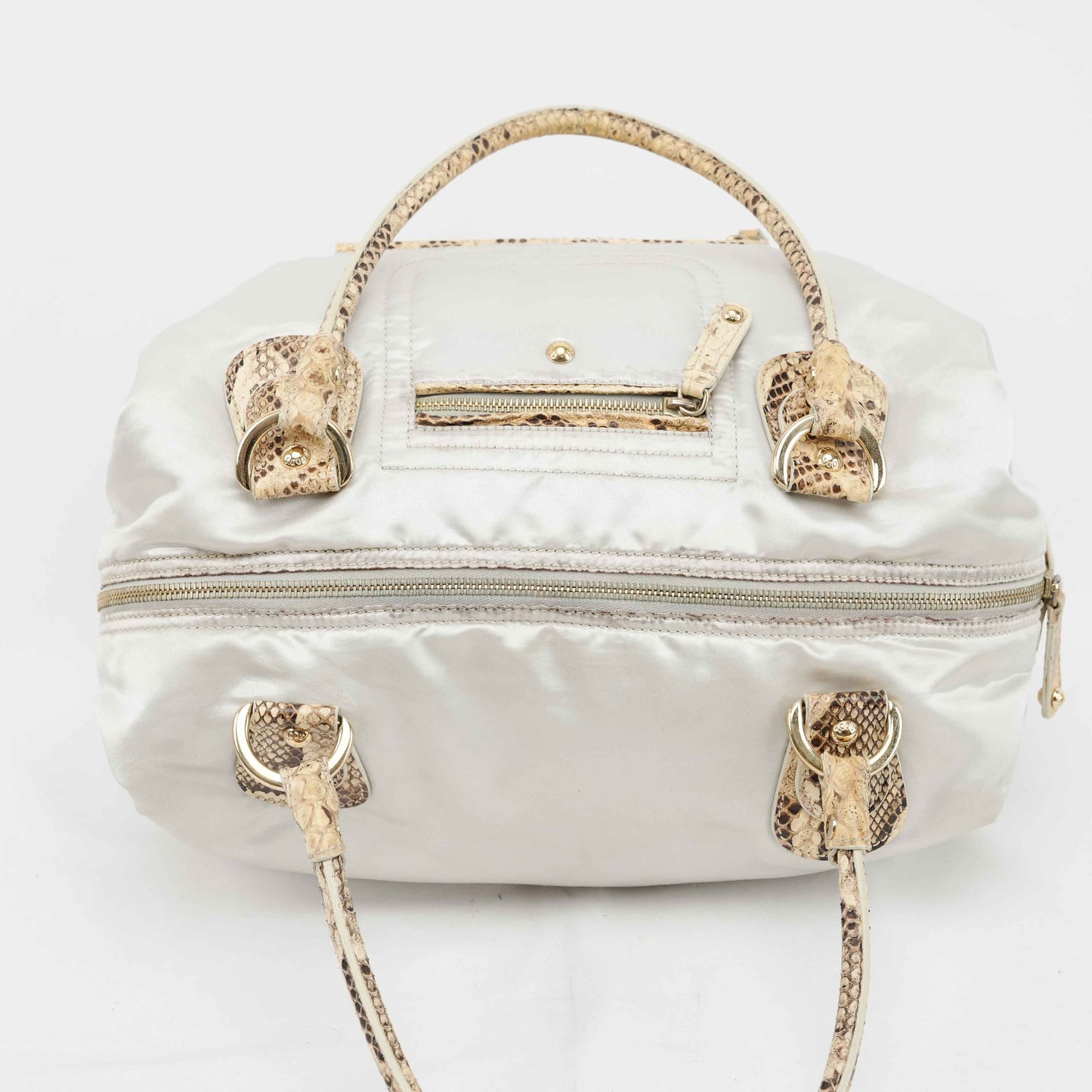Tod’s White Satin & Python-Trimmed Handbag – Made in Italy