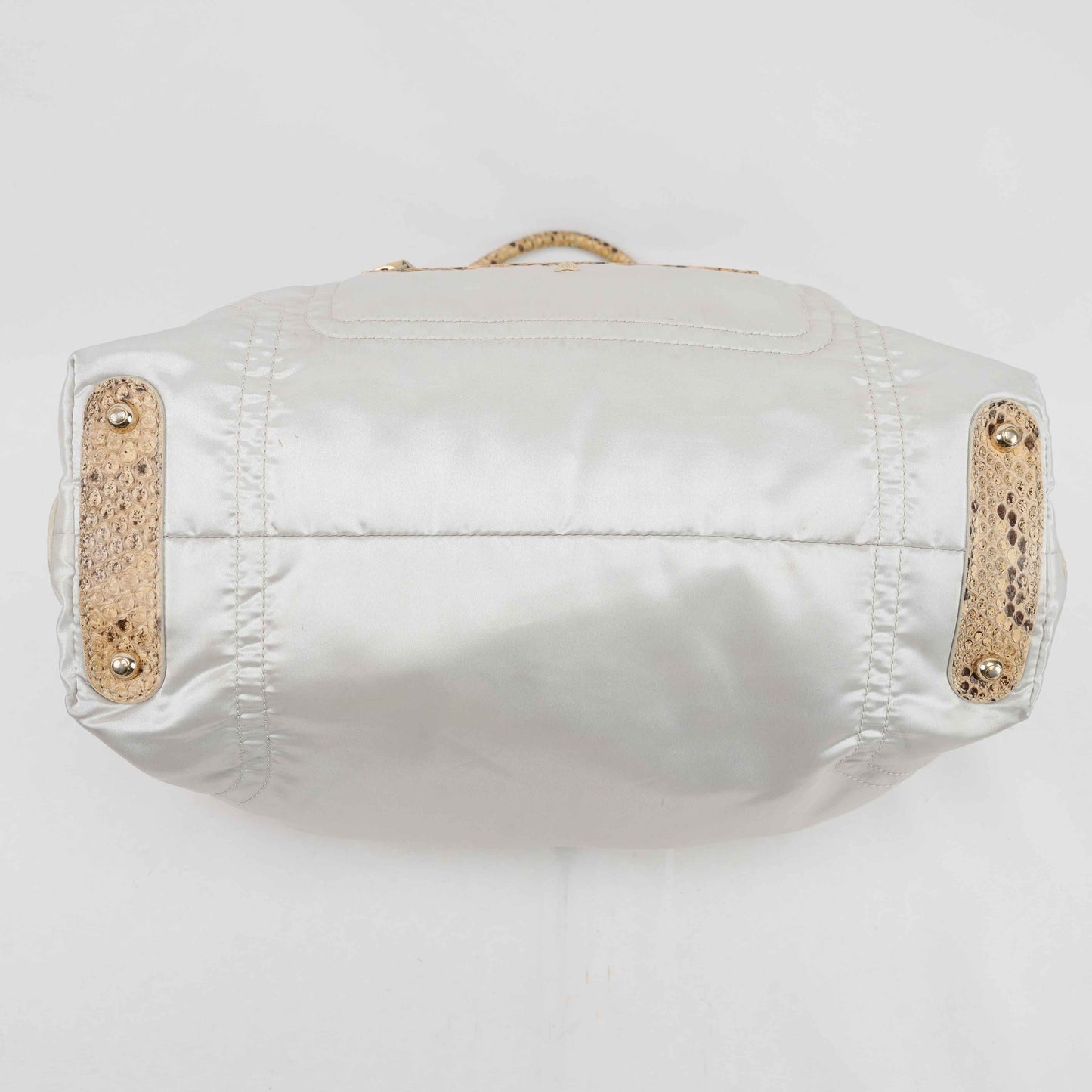 Tod’s White Satin & Python-Trimmed Handbag – Made in Italy