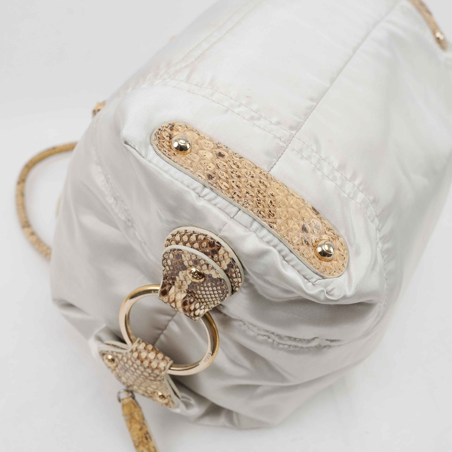 Tod’s White Satin & Python-Trimmed Handbag – Made in Italy