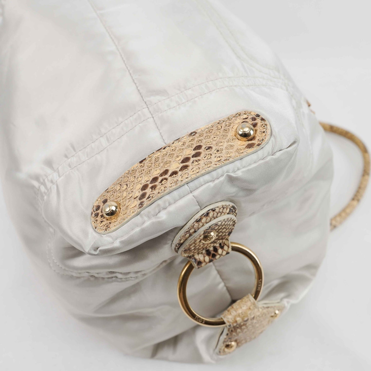 Tod’s White Satin & Python-Trimmed Handbag – Made in Italy