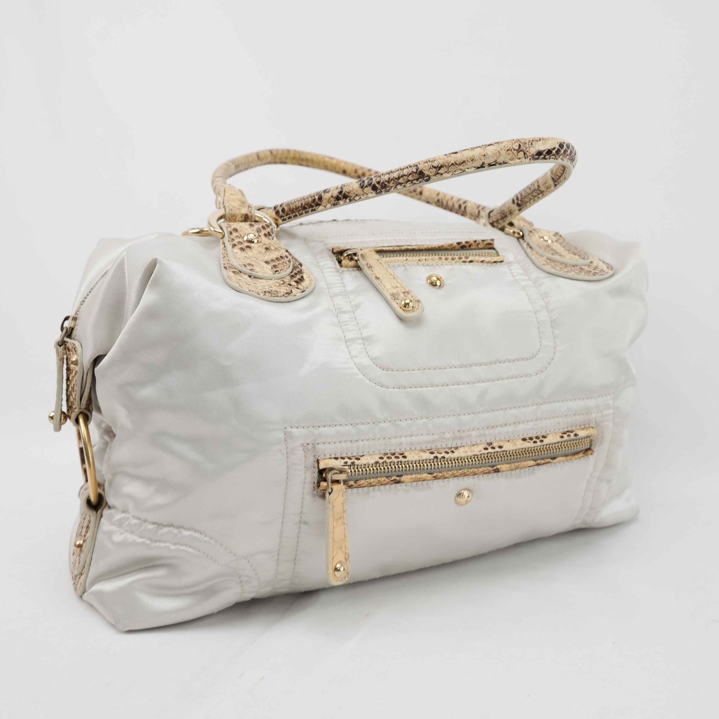 Tod’s White Satin & Python-Trimmed Handbag – Made in Italy