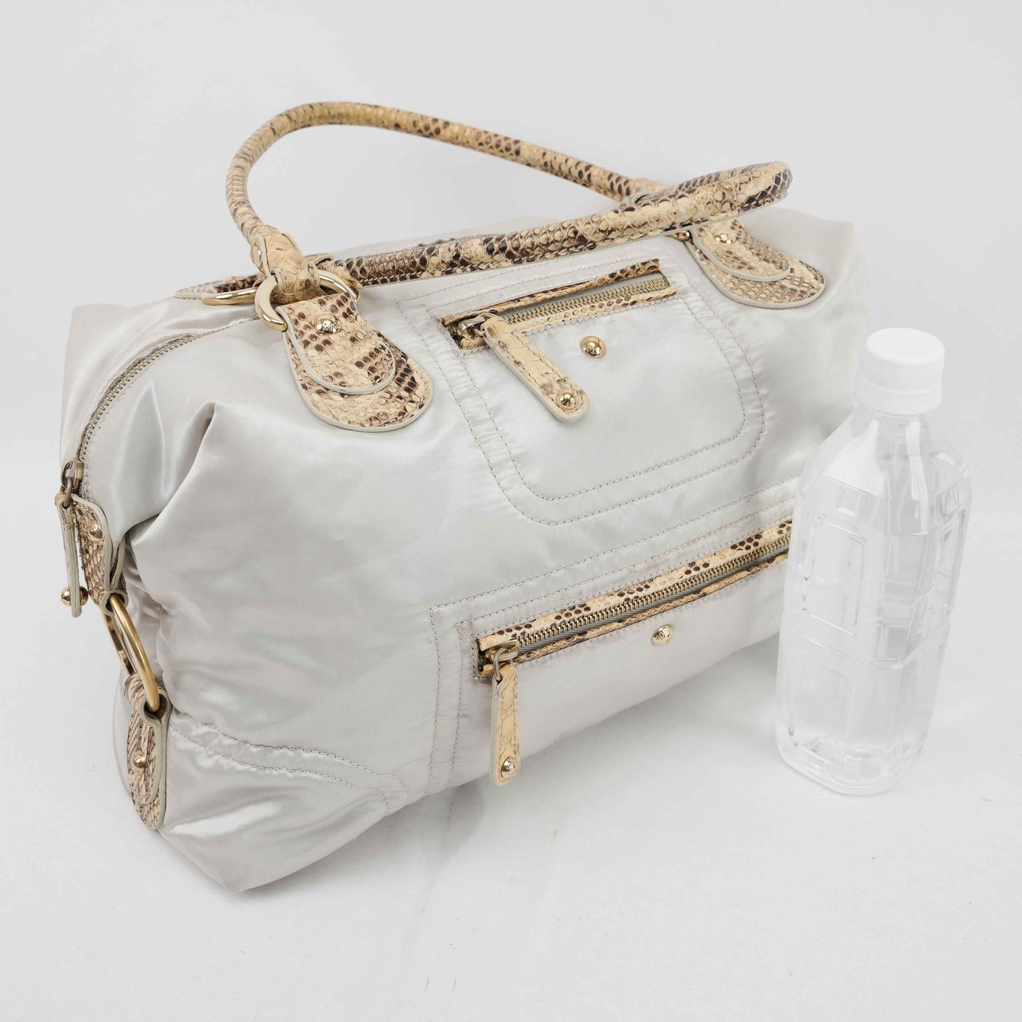 Tod’s White Satin & Python-Trimmed Handbag – Made in Italy