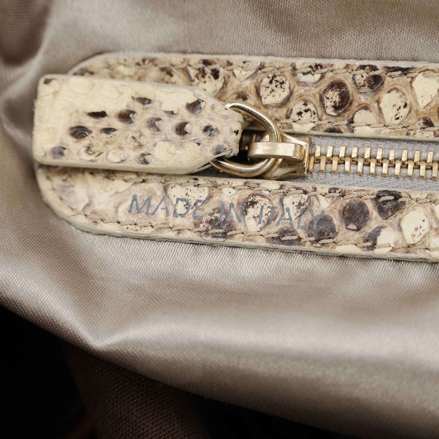 Tod’s White Satin & Python-Trimmed Handbag – Made in Italy