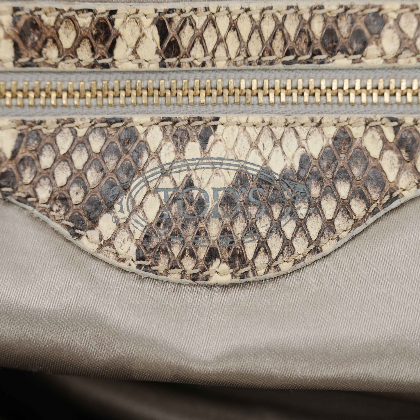 Tod’s White Satin & Python-Trimmed Handbag – Made in Italy