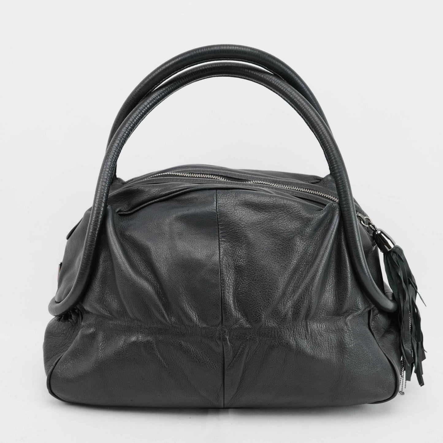 Zanellato Black Leather Satchel Bag with Tassel Detail – Made in Italy (circa 2010s)