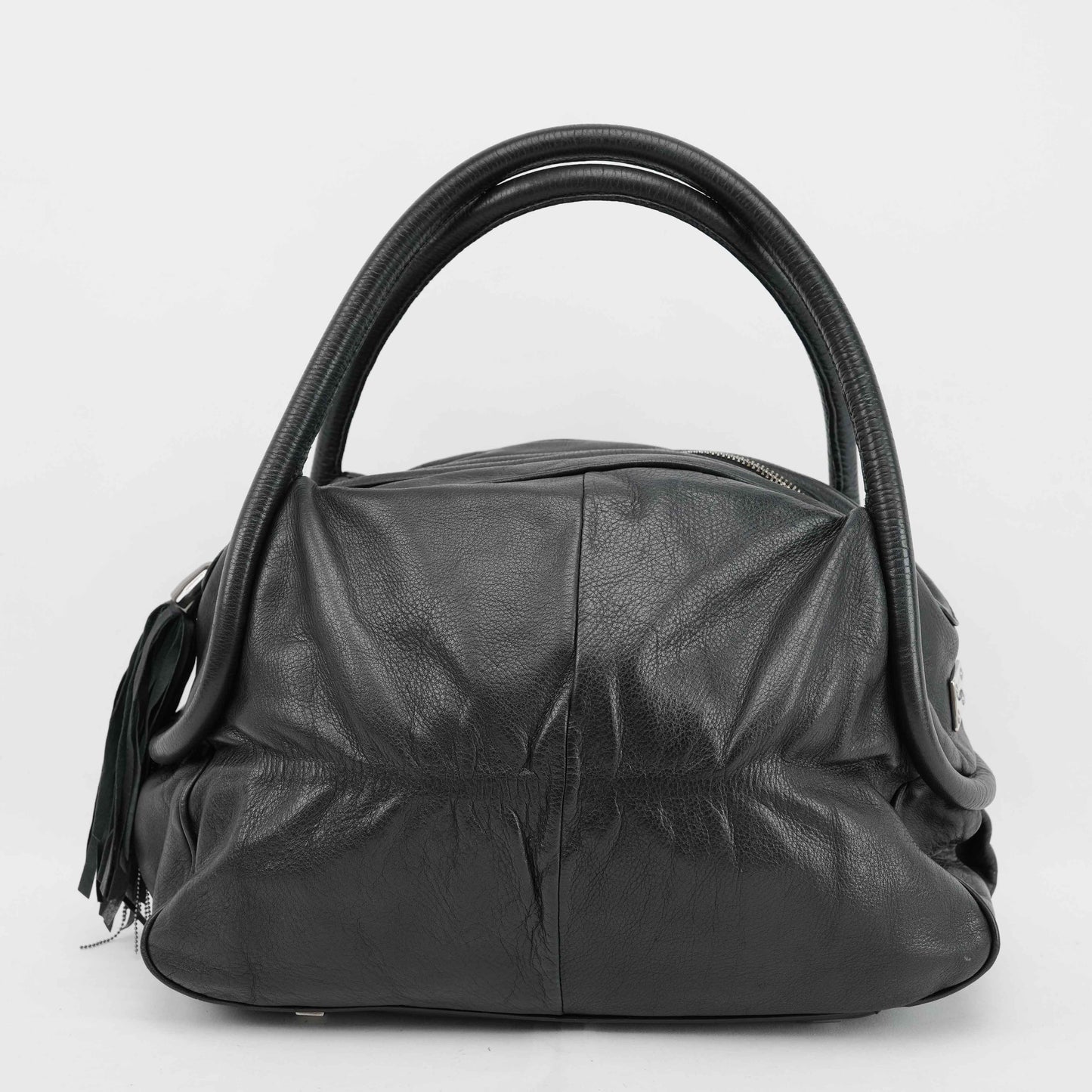 Zanellato Black Leather Satchel Bag with Tassel Detail – Made in Italy (circa 2010s)