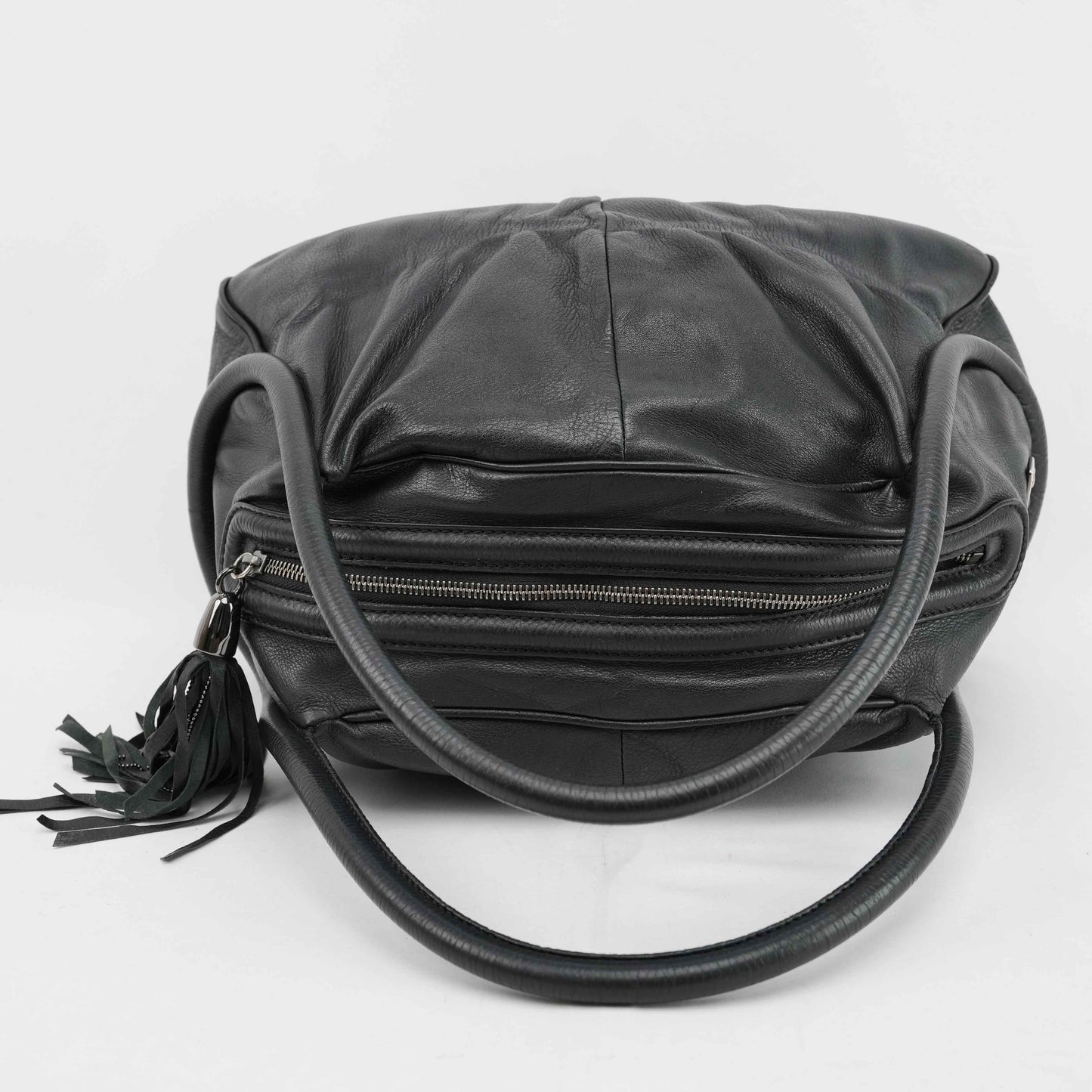 Zanellato Black Leather Satchel Bag with Tassel Detail – Made in Italy (circa 2010s)