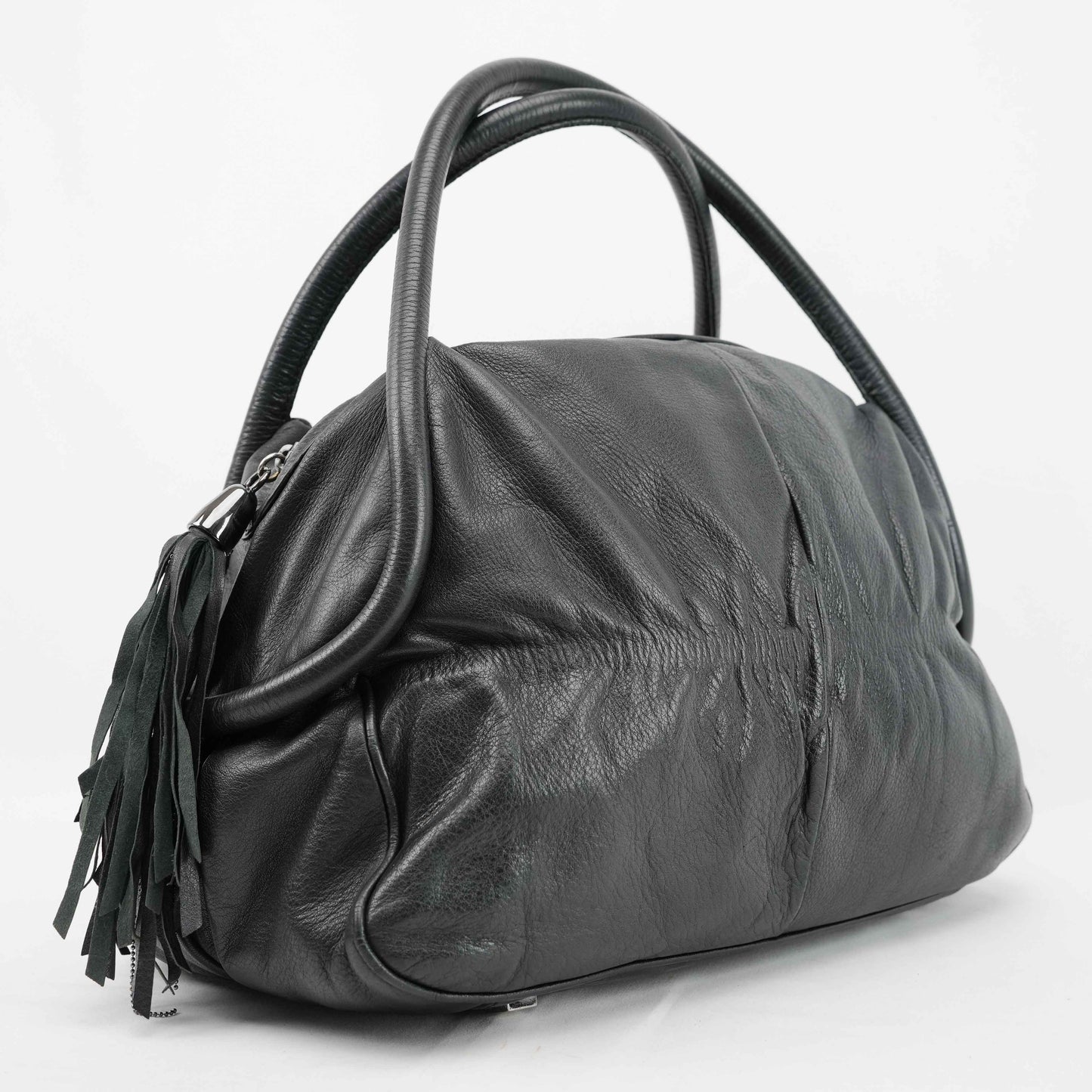 Zanellato Black Leather Satchel Bag with Tassel Detail – Made in Italy (circa 2010s)