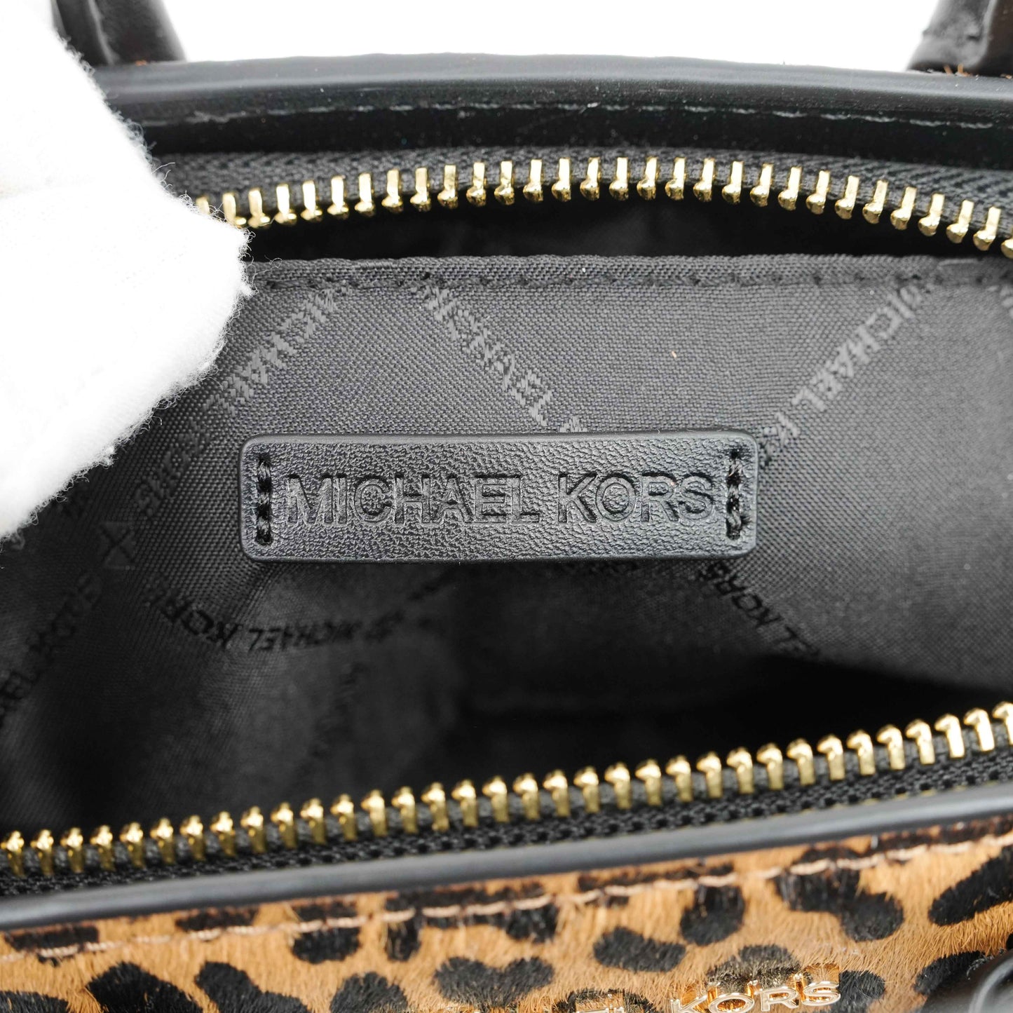 Michael Kors Mercer Gallery Small Leopard Print & Black Leather Satchel Bag