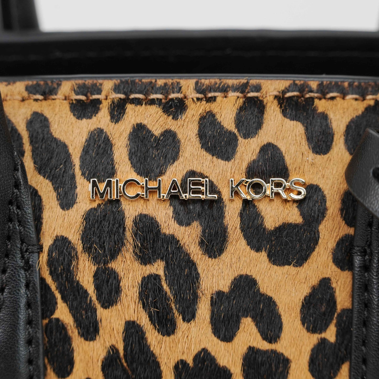 Michael Kors Mercer Gallery Small Leopard Print & Black Leather Satchel Bag