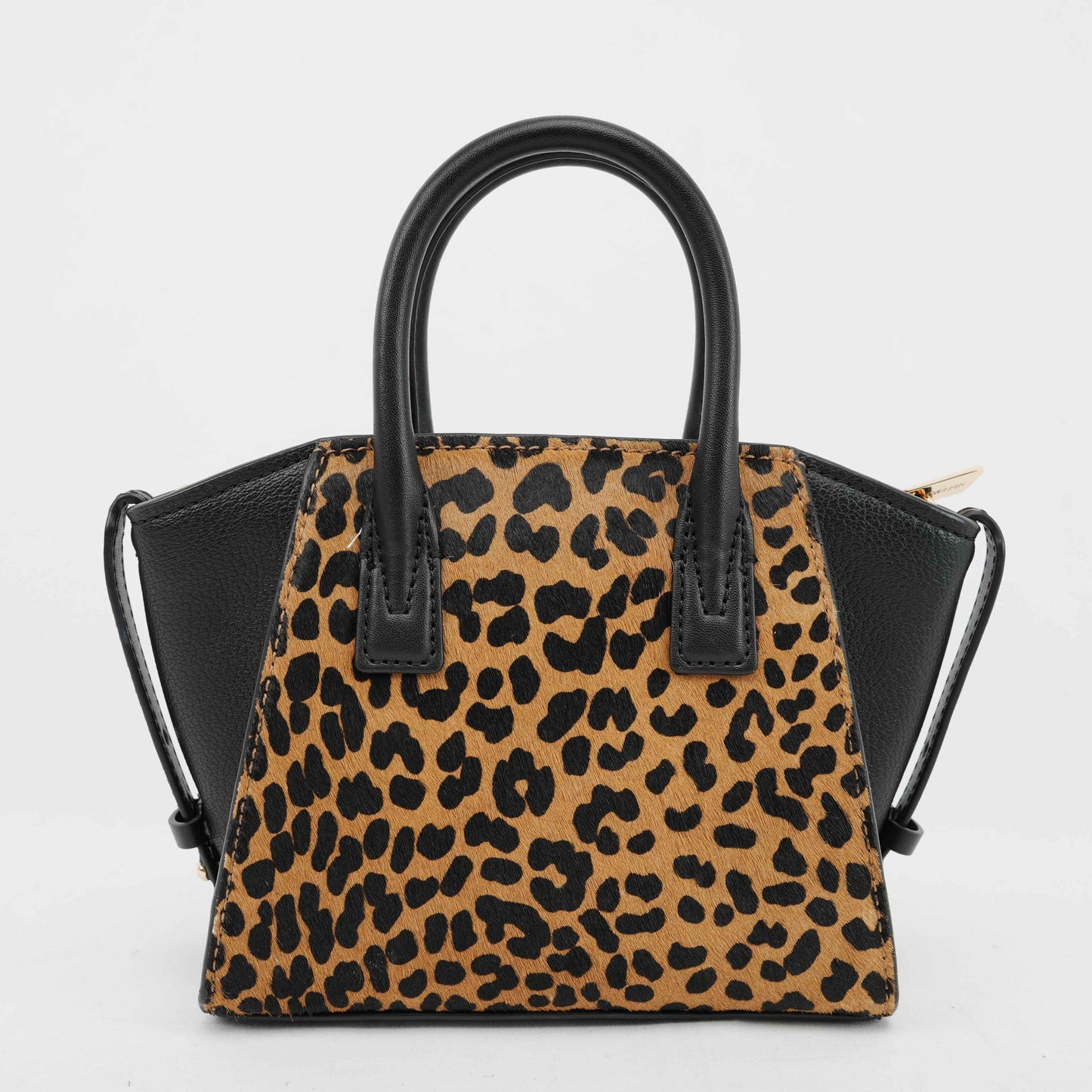 Michael Kors Mercer Gallery Small Leopard Print & Black Leather Satchel Bag