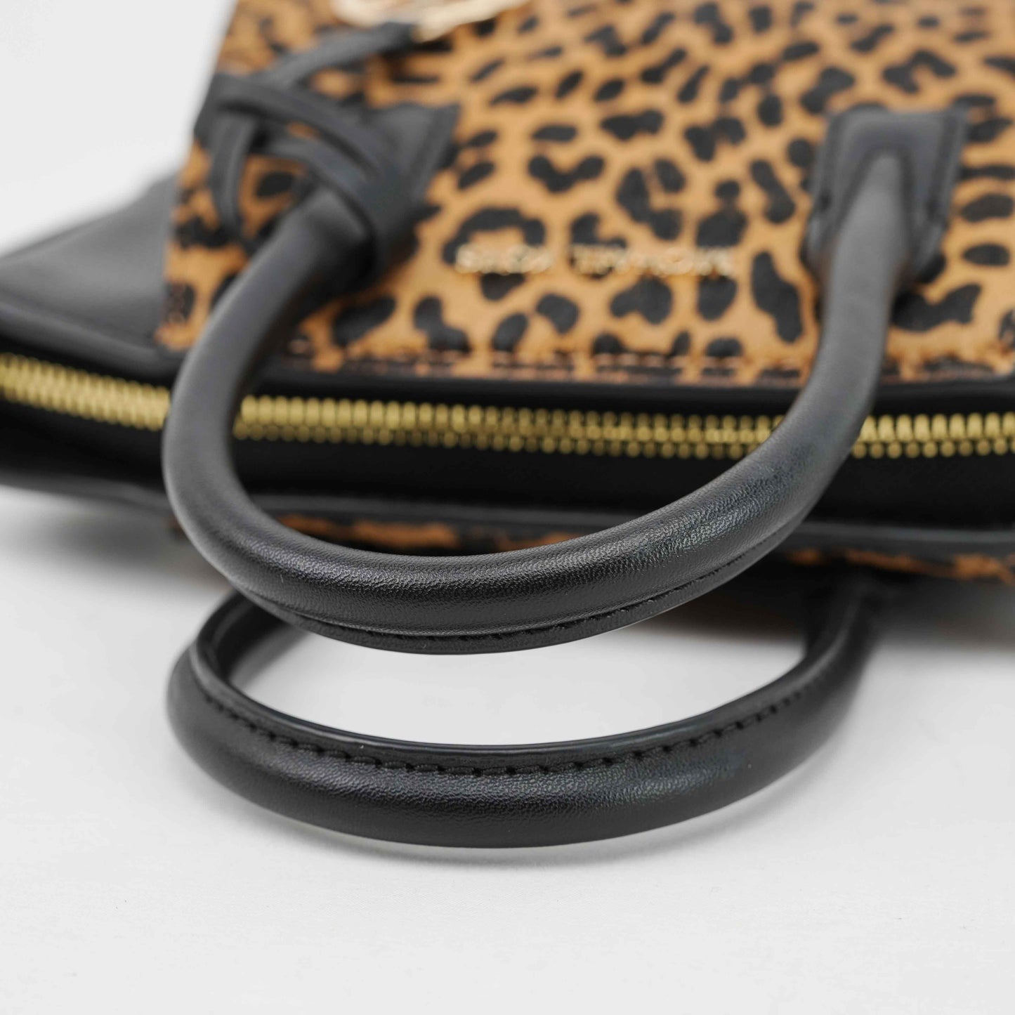 Michael Kors Mercer Gallery Small Leopard Print & Black Leather Satchel Bag