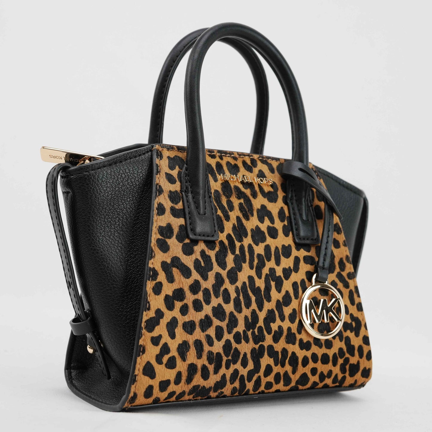 Michael Kors Mercer Gallery Small Leopard Print & Black Leather Satchel Bag