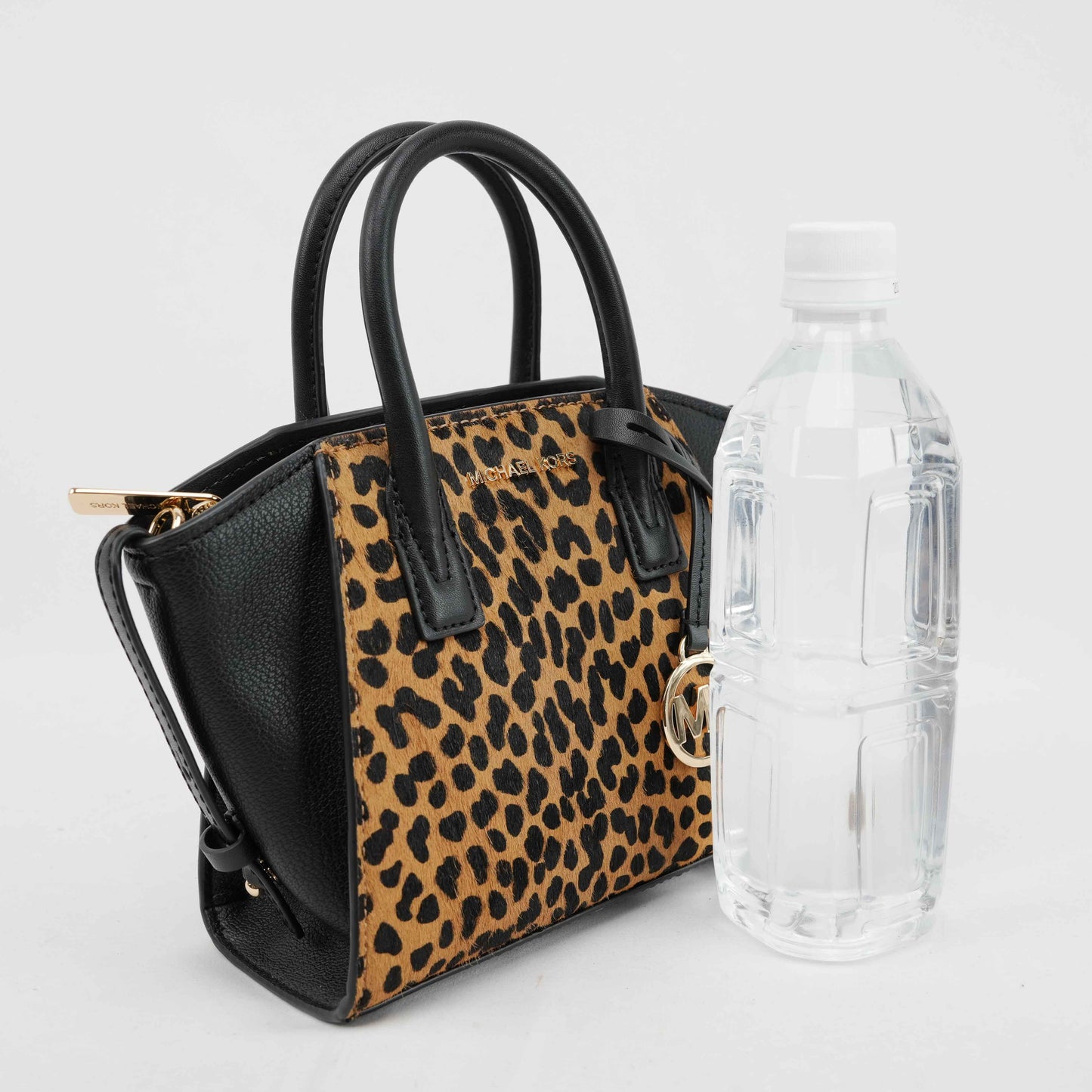 Michael Kors Mercer Gallery Small Leopard Print & Black Leather Satchel Bag