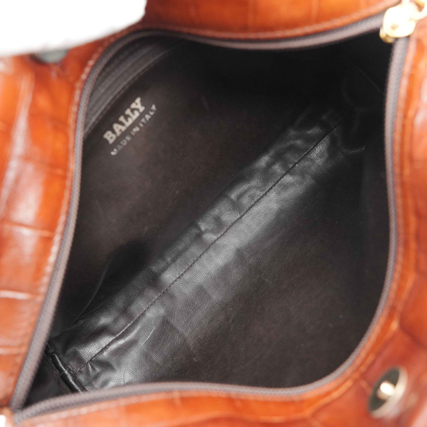 Bally Vintage Crocodile-Embossed Leather Clutch Bag – Brown – Made in Italy