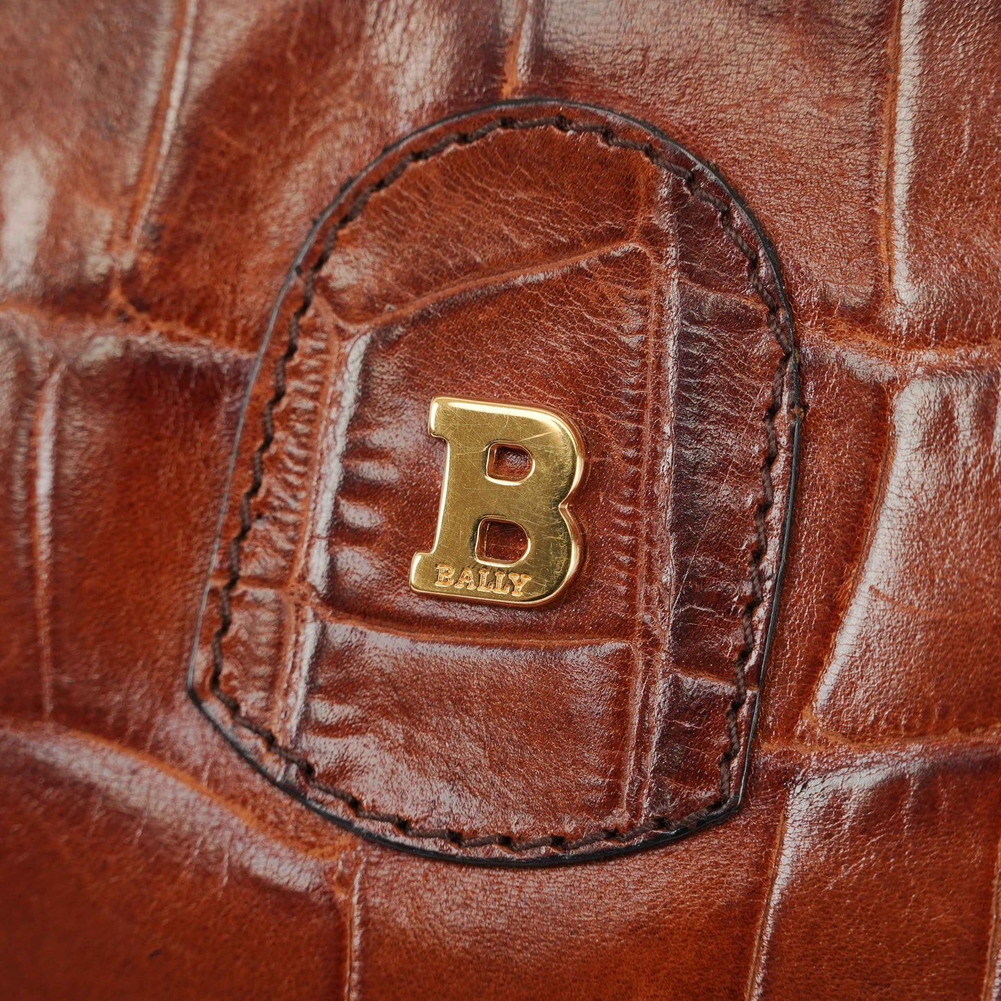 Bally Vintage Crocodile-Embossed Leather Clutch Bag – Brown – Made in Italy