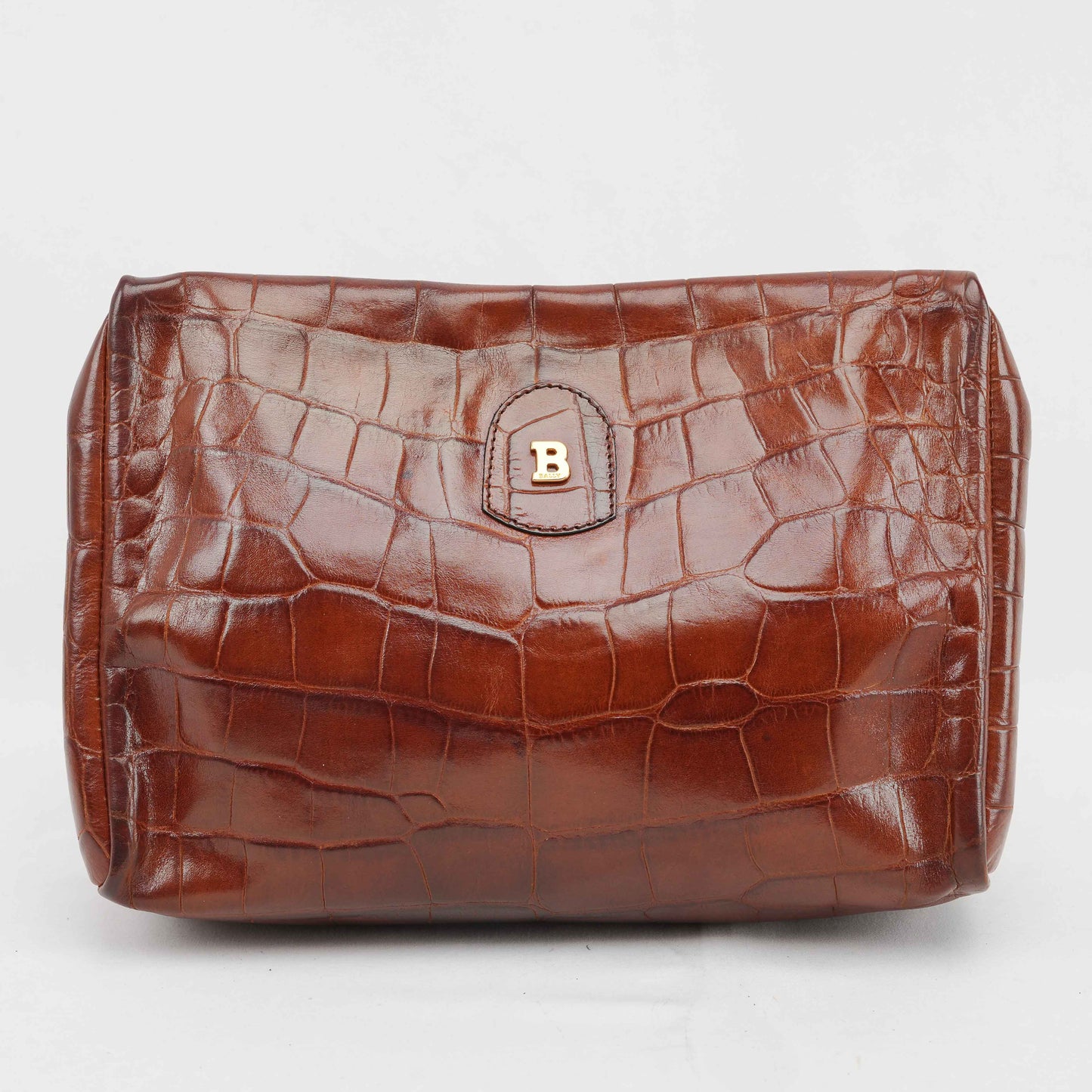 Bally Vintage Crocodile-Embossed Leather Clutch Bag – Brown – Made in Italy