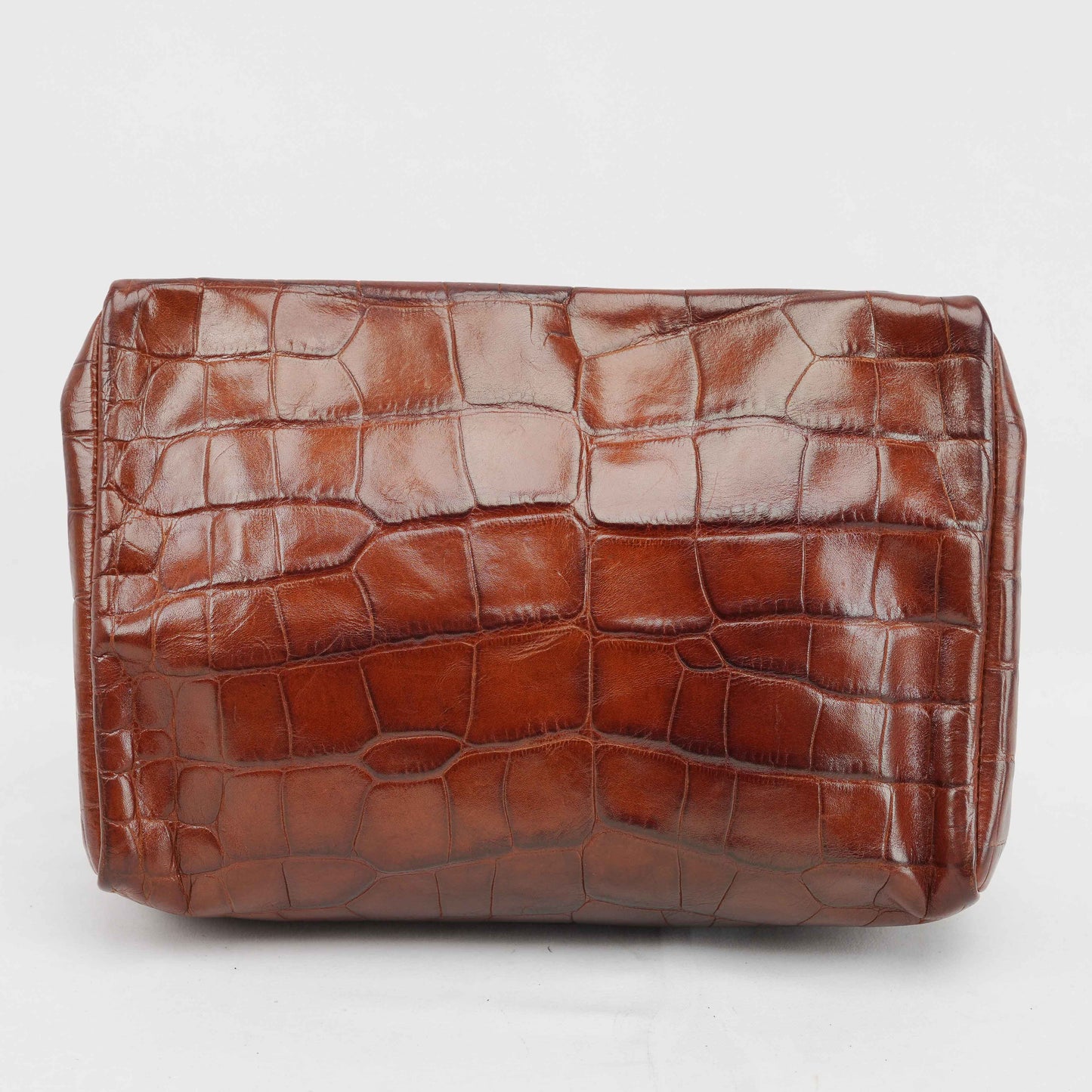 Bally Vintage Crocodile-Embossed Leather Clutch Bag – Brown – Made in Italy