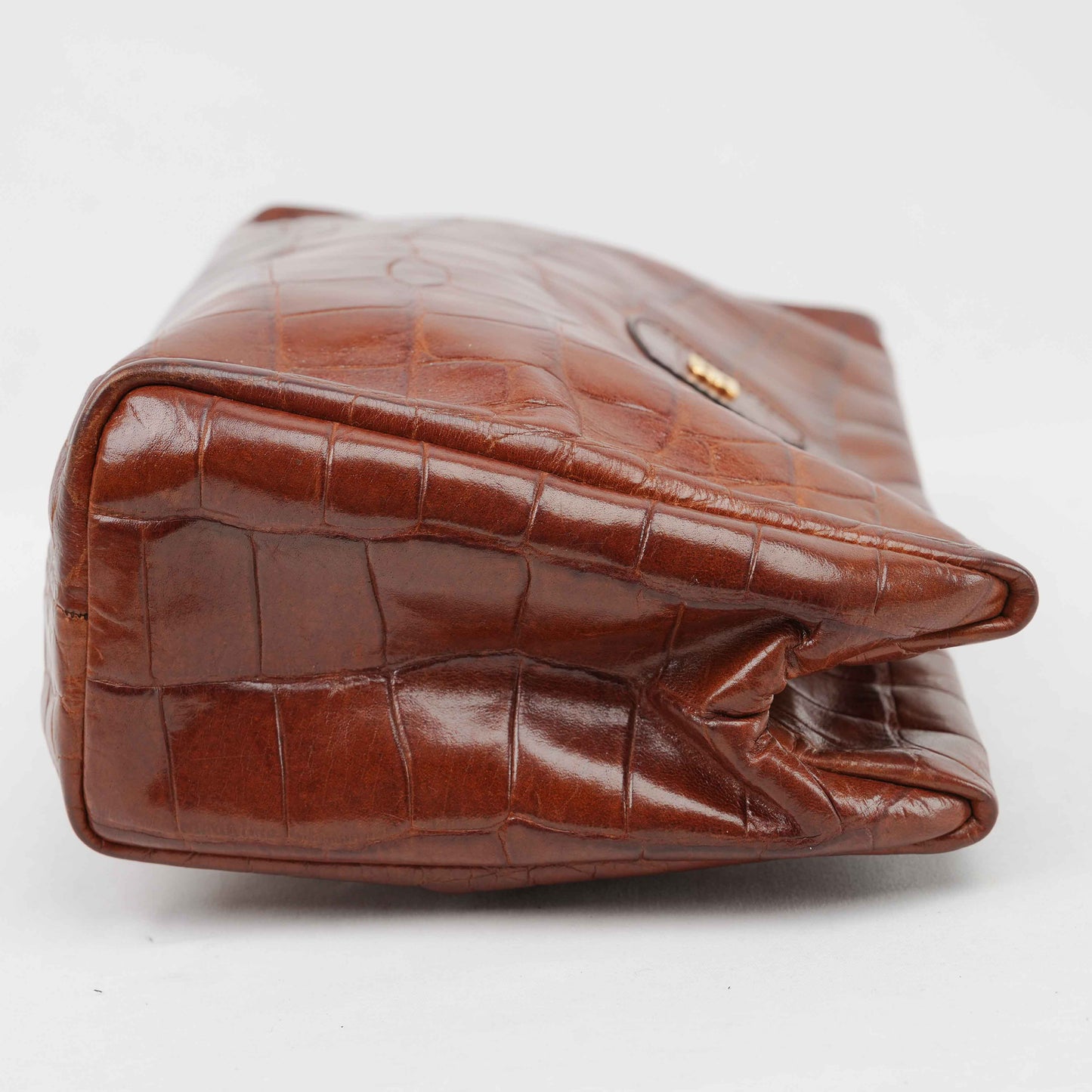Bally Vintage Crocodile-Embossed Leather Clutch Bag – Brown – Made in Italy