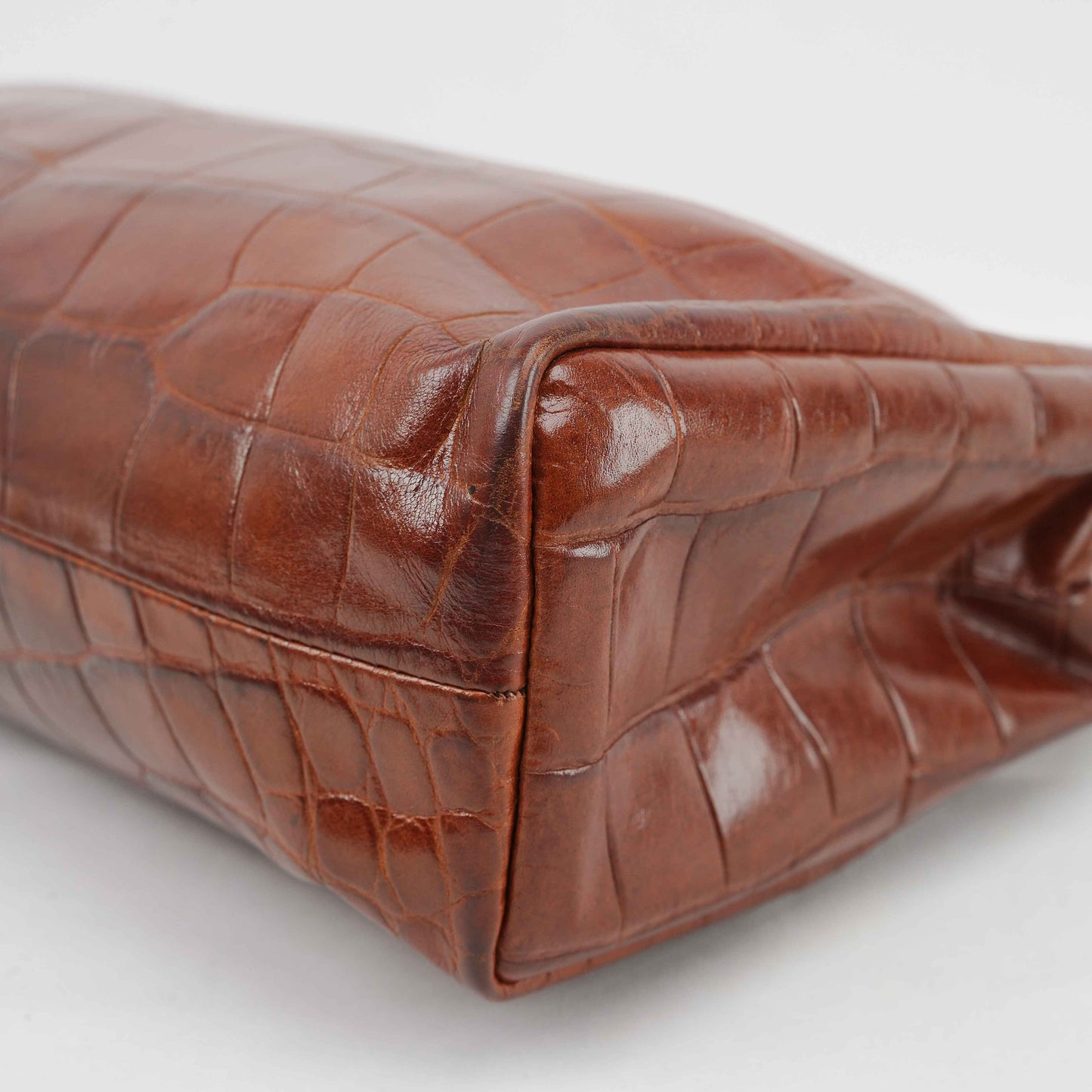 Bally Vintage Crocodile-Embossed Leather Clutch Bag – Brown – Made in Italy