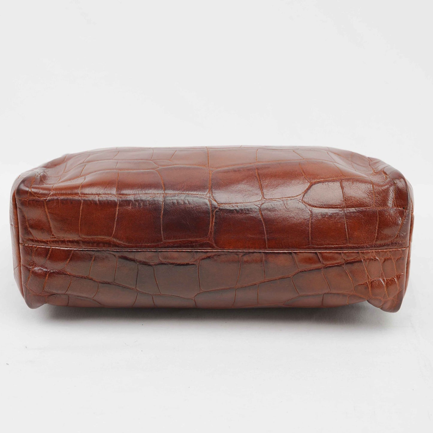 Bally Vintage Crocodile-Embossed Leather Clutch Bag – Brown – Made in Italy