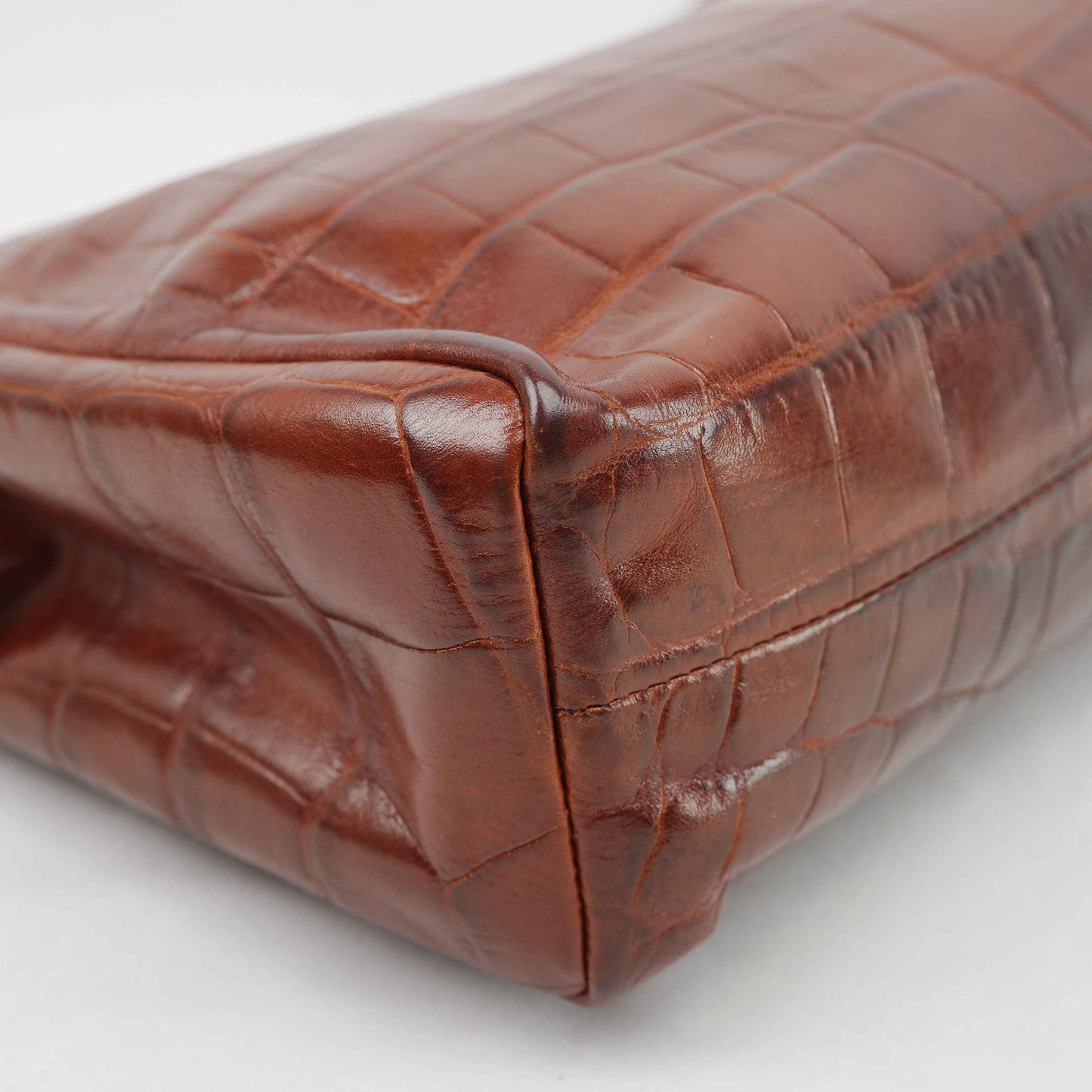 Bally Vintage Crocodile-Embossed Leather Clutch Bag – Brown – Made in Italy