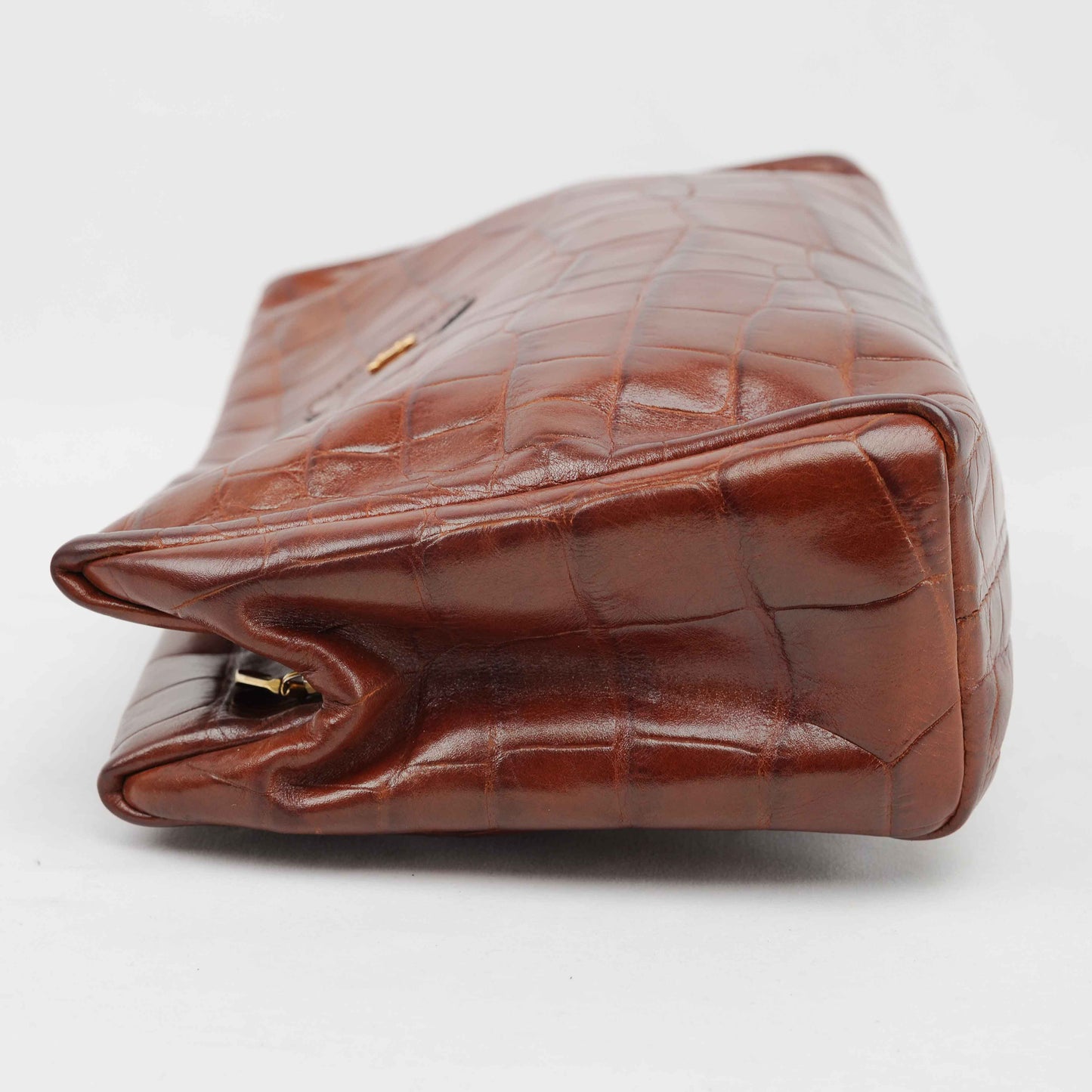 Bally Vintage Crocodile-Embossed Leather Clutch Bag – Brown – Made in Italy