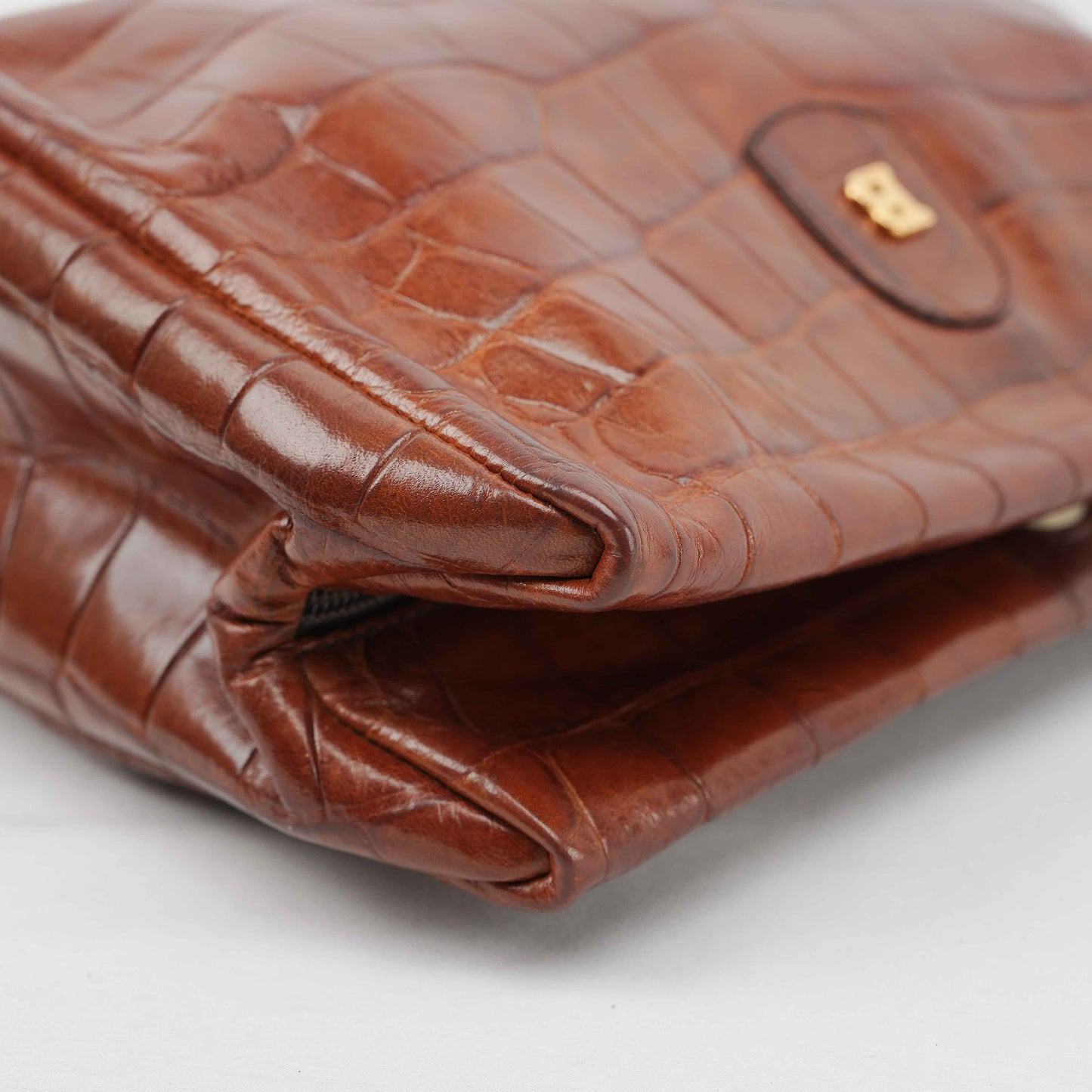 Bally Vintage Crocodile-Embossed Leather Clutch Bag – Brown – Made in Italy
