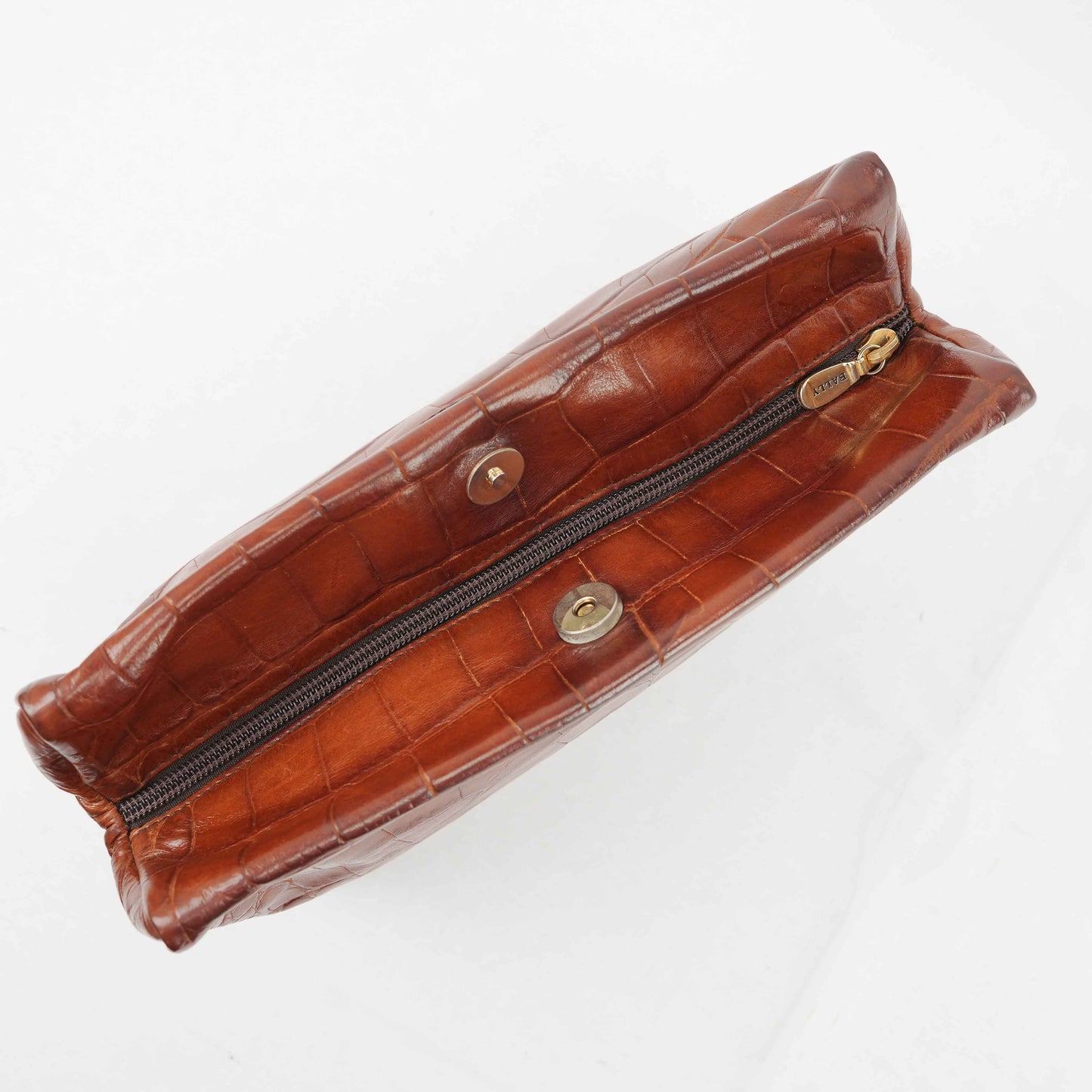 Bally Vintage Crocodile-Embossed Leather Clutch Bag – Brown – Made in Italy