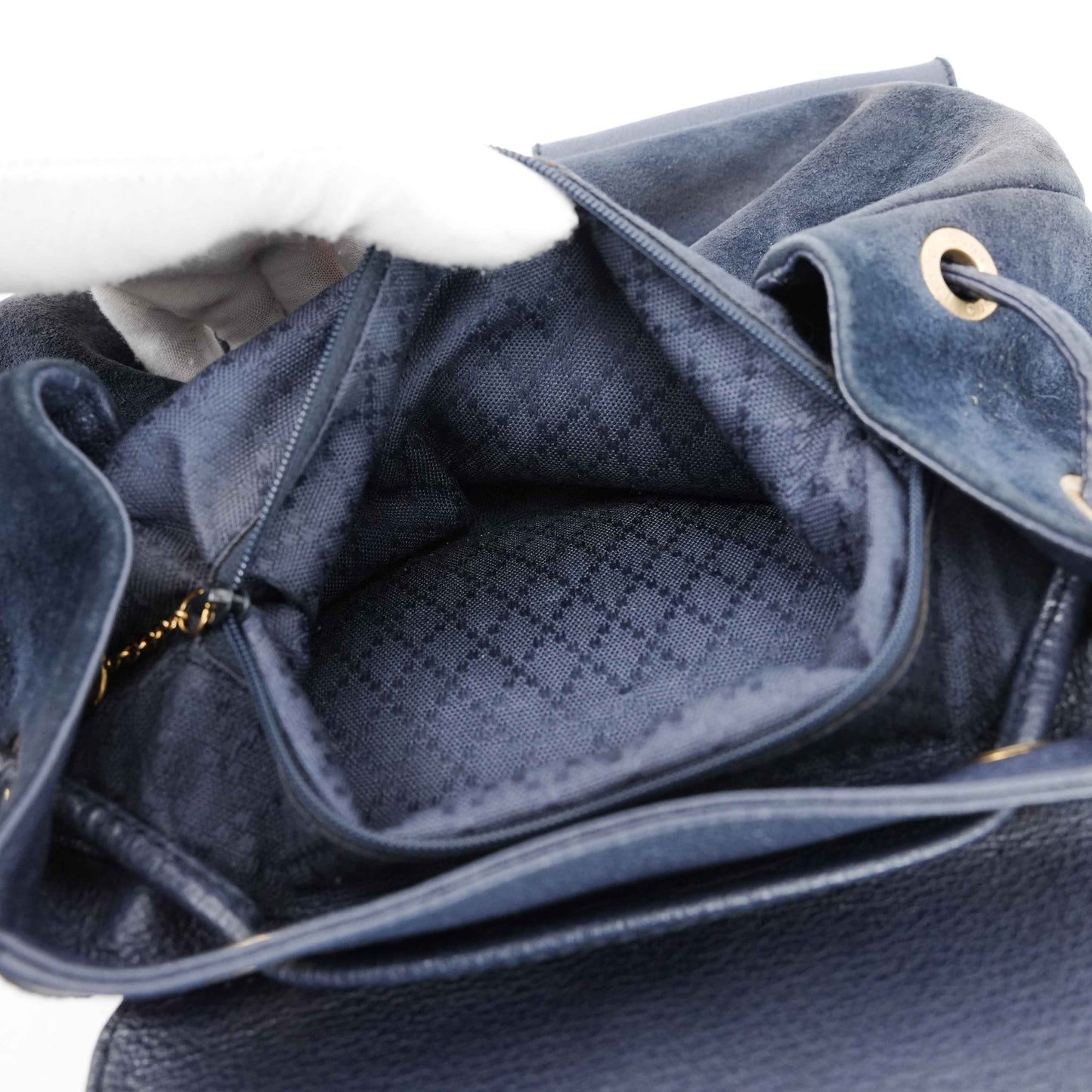 Gucci Vintage Bamboo/Leather & Suede Backpack in Navy Blue