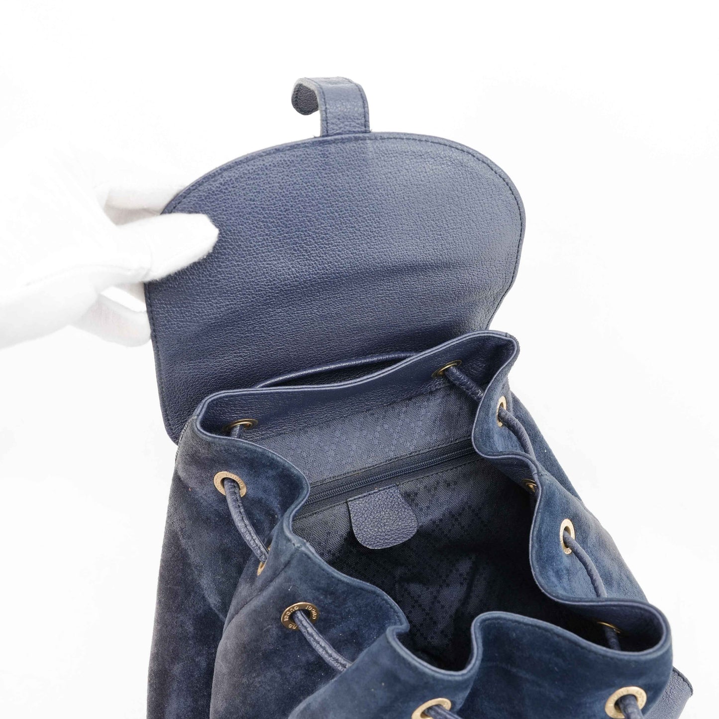 Gucci Vintage Bamboo/Leather & Suede Backpack in Navy Blue