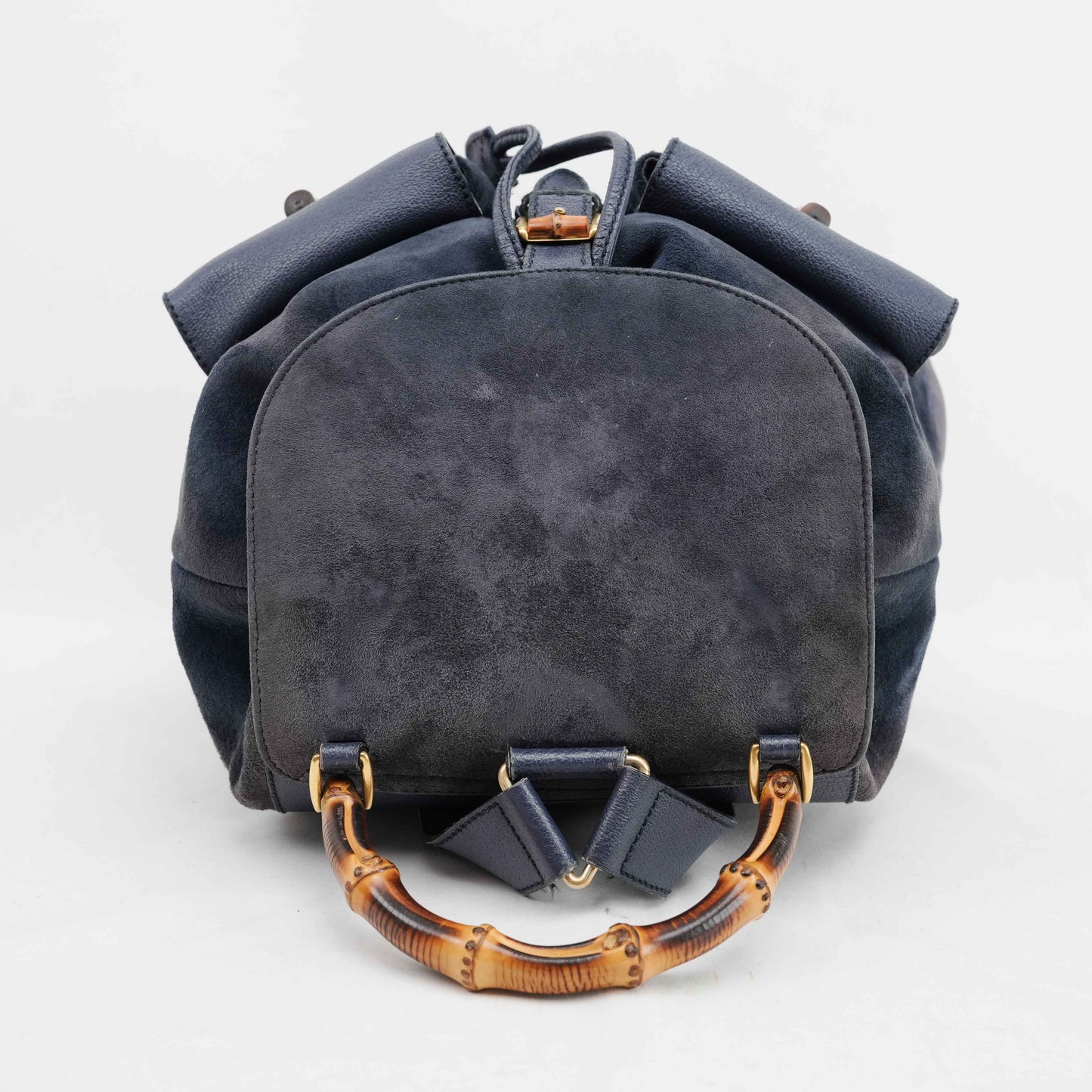 Gucci Vintage Bamboo/Leather & Suede Backpack in Navy Blue