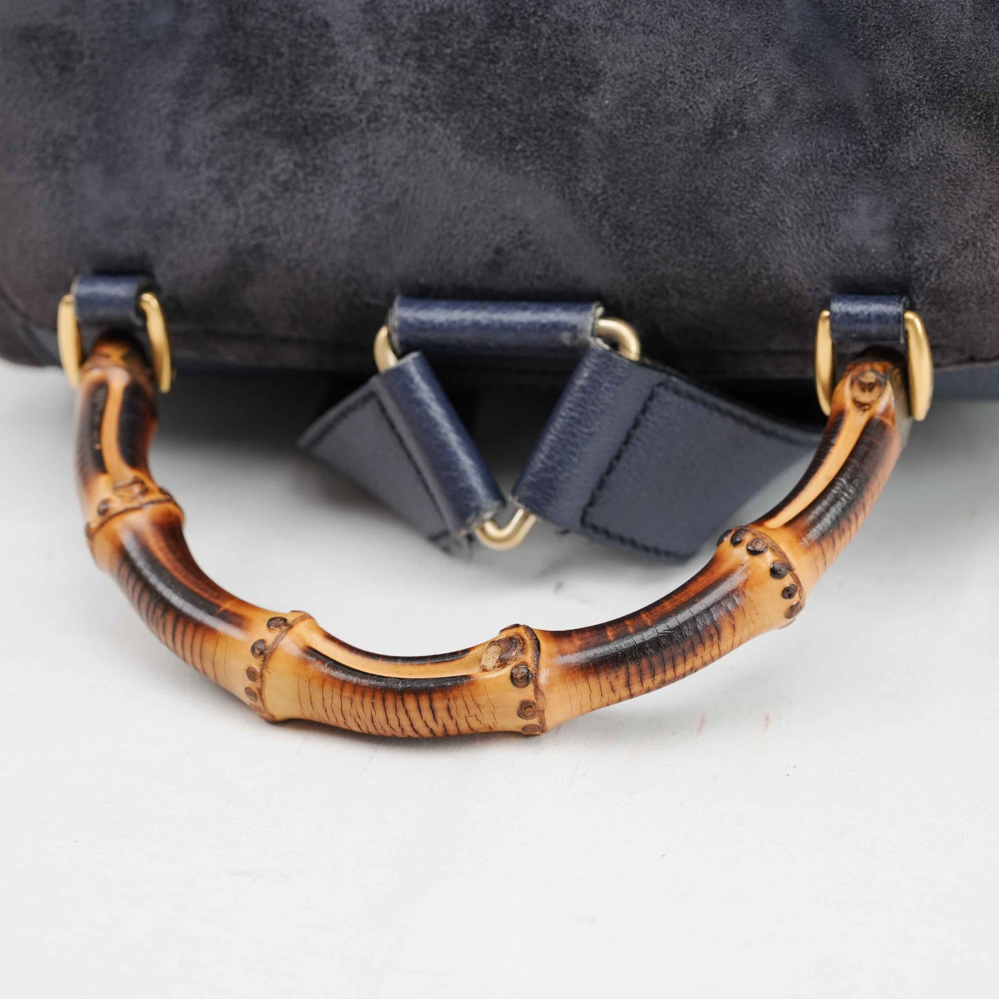Gucci Vintage Bamboo/Leather & Suede Backpack in Navy Blue