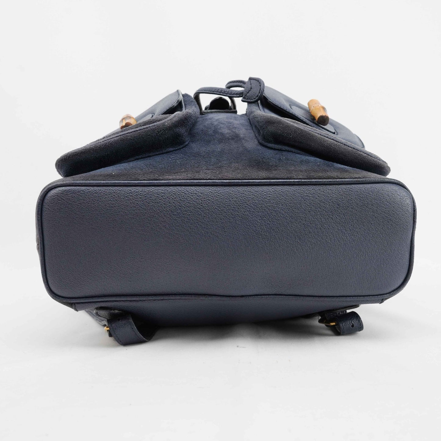 Gucci Vintage Bamboo/Leather & Suede Backpack in Navy Blue