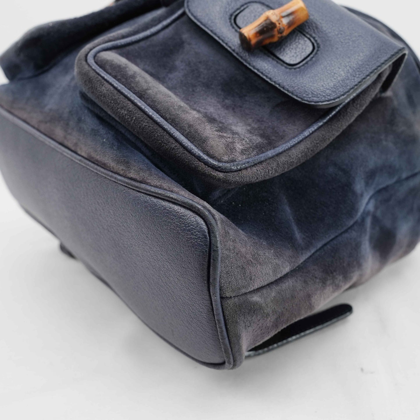 Gucci Vintage Bamboo/Leather & Suede Backpack in Navy Blue