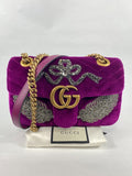 Authentic Gucci GG Marmont Mini Velvet fuchsia shoulder bag