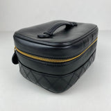 Authentic Black Quilted Lambskin CC Zipper pull Vanity Case