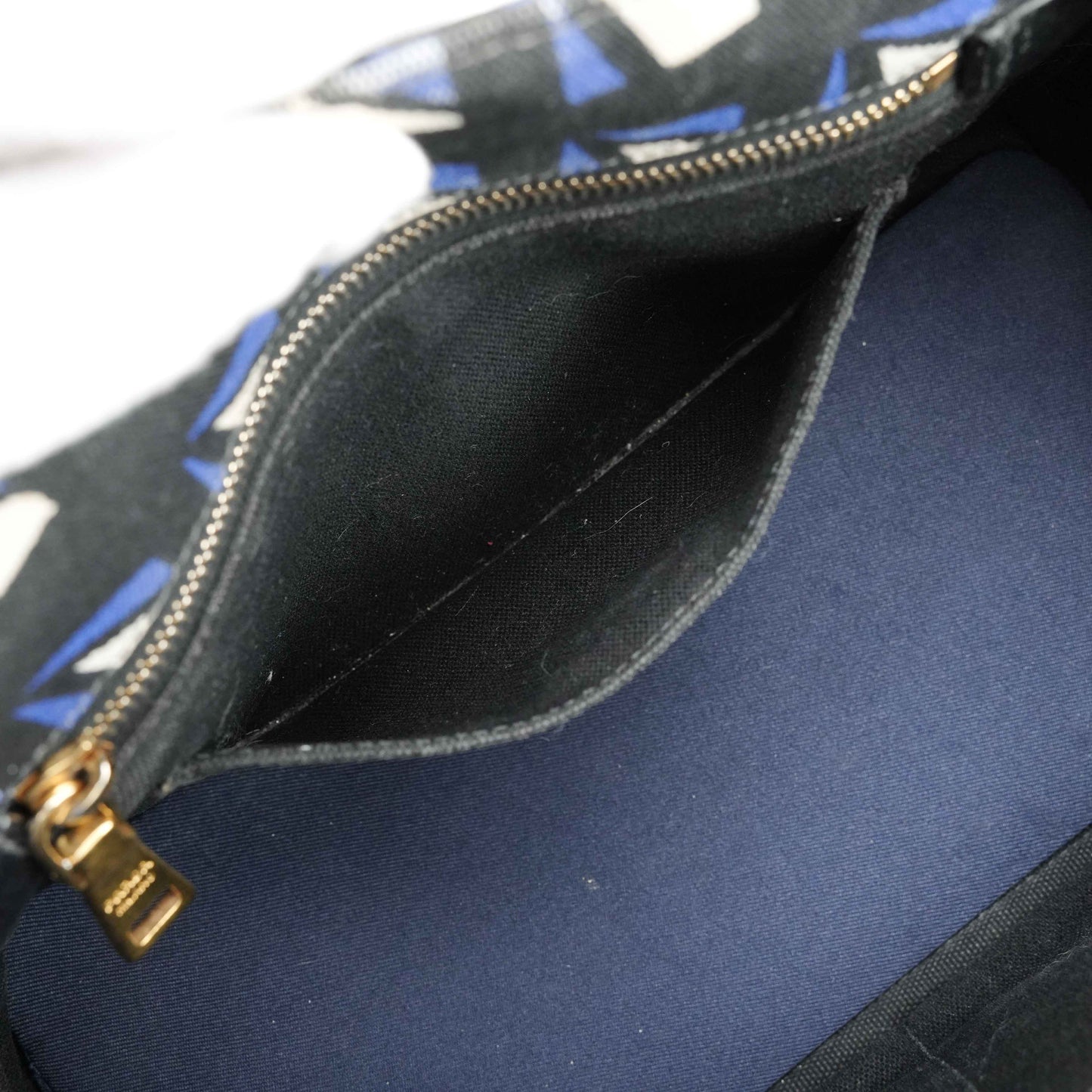 Authentic Prada Canapa Geometric Print Canvas Bag – Black/Blue