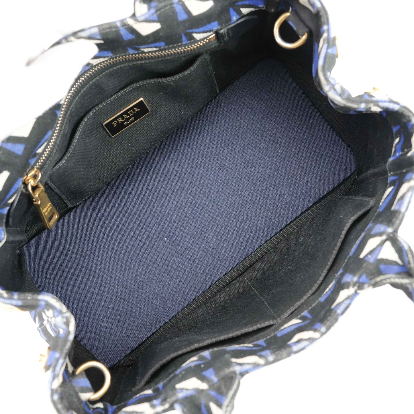 Authentic Prada Canapa Geometric Print Canvas Bag – Black/Blue