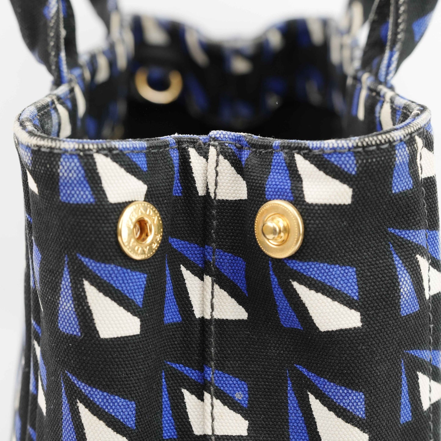 Authentic Prada Canapa Geometric Print Canvas Bag – Black/Blue