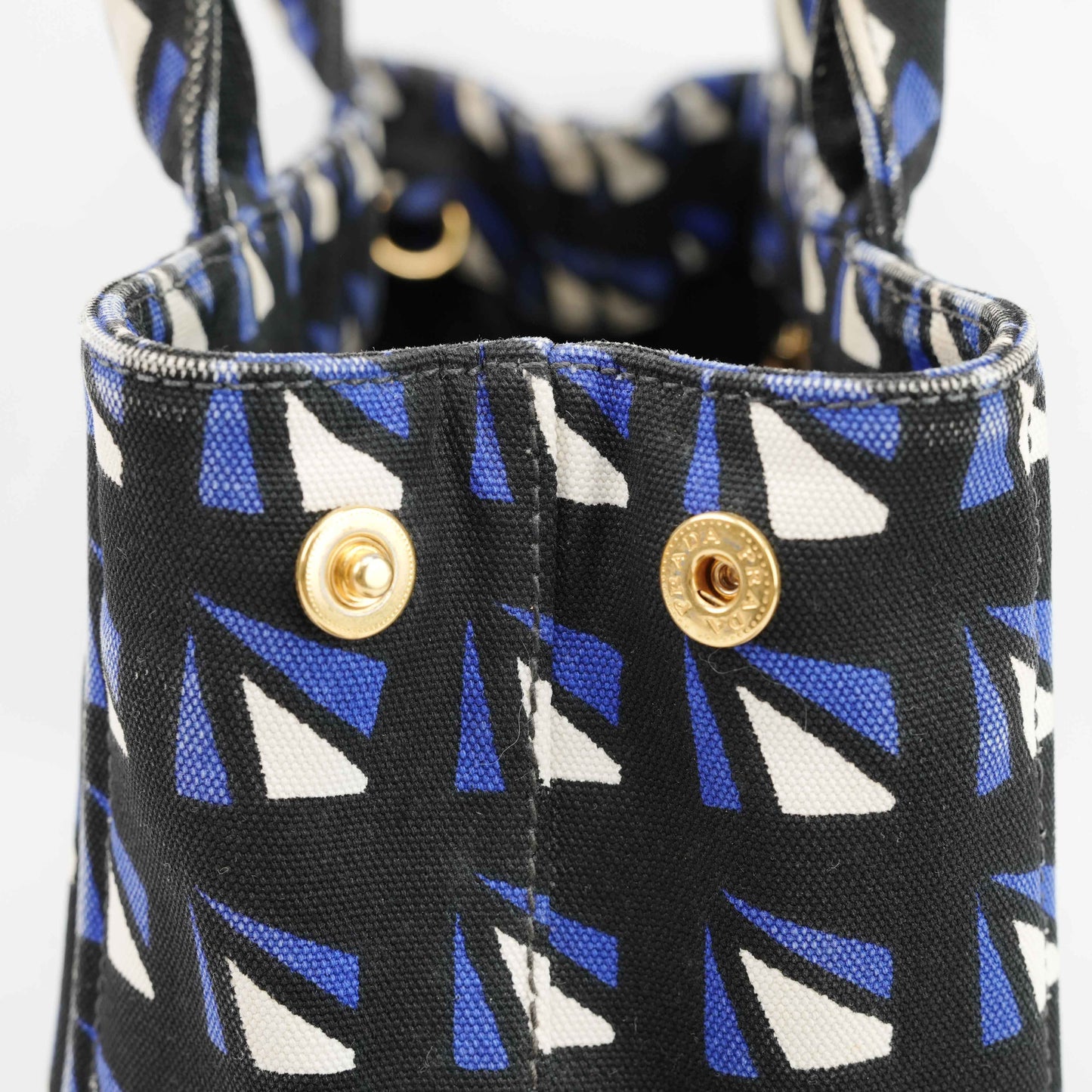 Authentic Prada Canapa Geometric Print Canvas Bag – Black/Blue