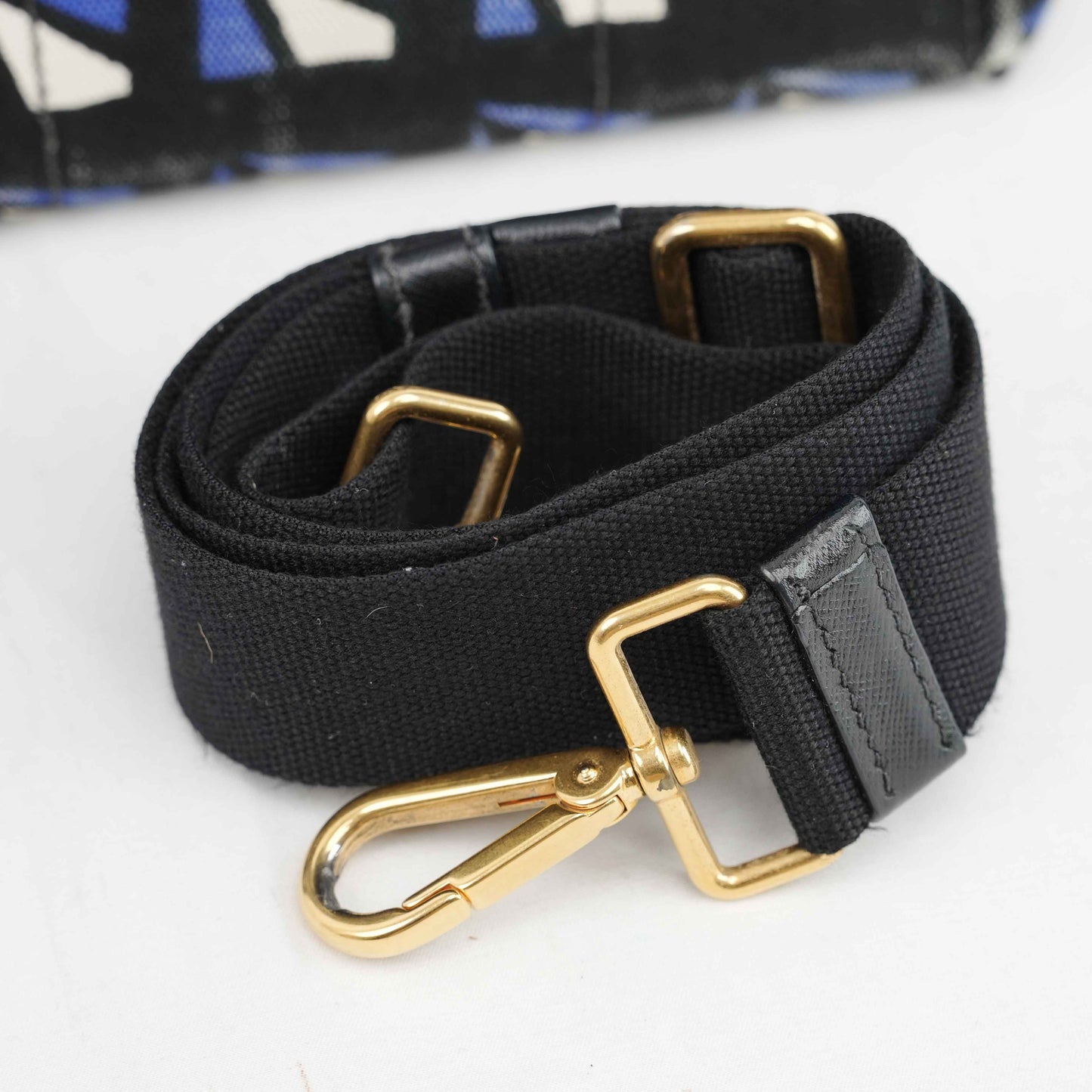 Authentic Prada Canapa Geometric Print Canvas Bag – Black/Blue