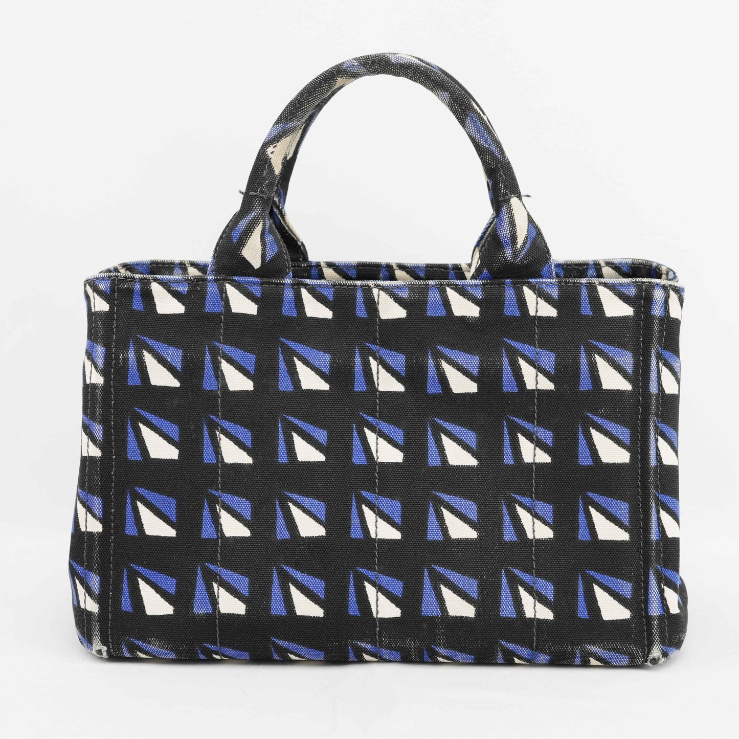 Authentic Prada Canapa Geometric Print Canvas Bag – Black/Blue