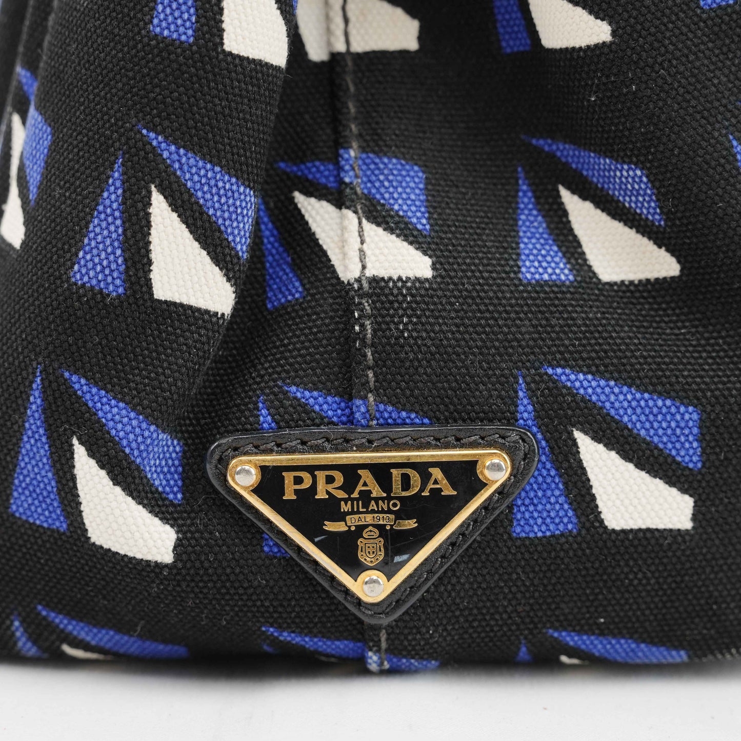 Authentic Prada Canapa Geometric Print Canvas Bag – Black/Blue